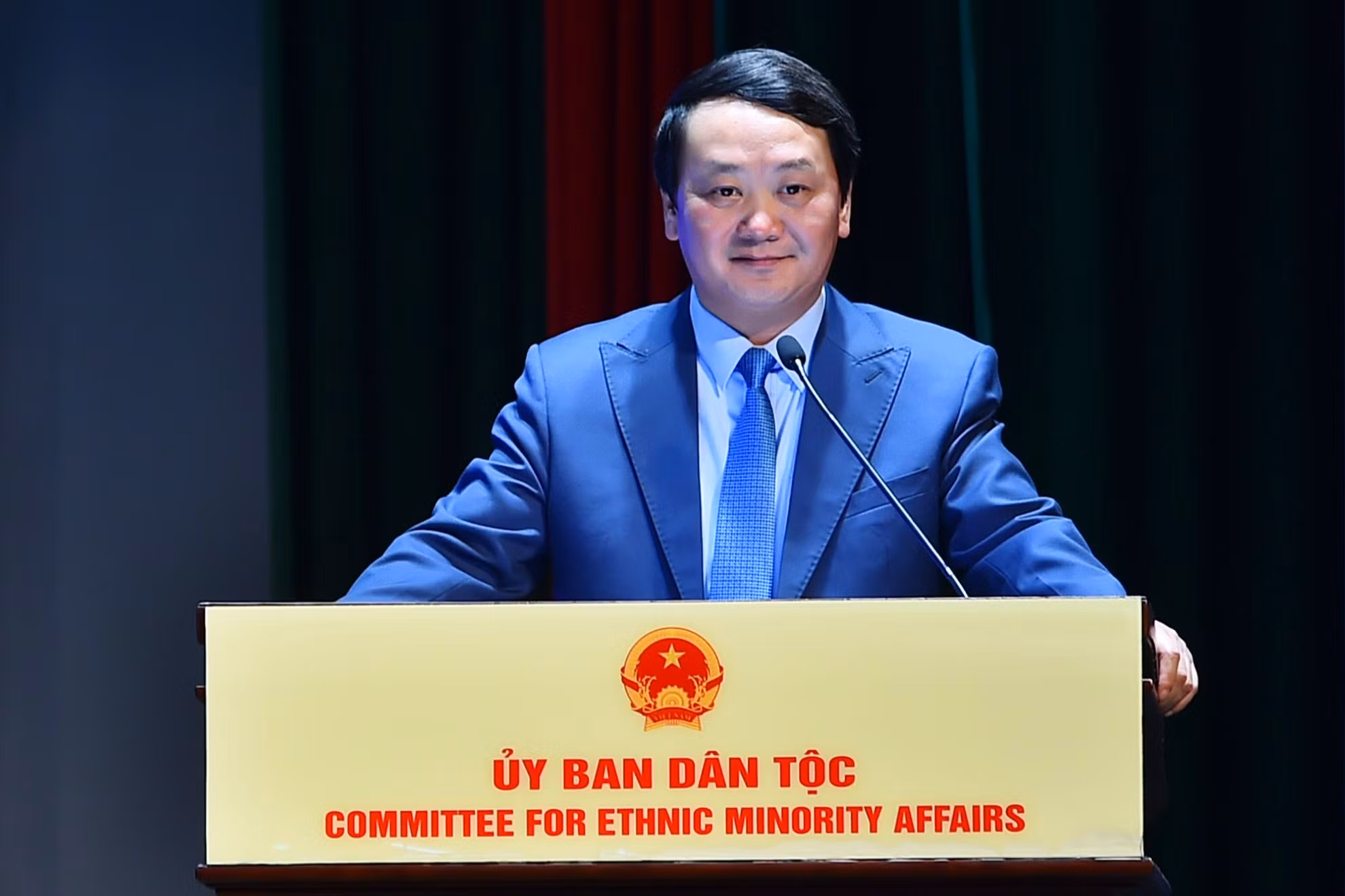 Bộ trưởng, Chủ nhiệm Ủy ban Dân tộc Hầu A Lềnh phát biểu tại buổi gặp mặt với Đoàn học sinh, sinh viên, thanh niên dân tộc thiểu số xuất sắc, tiêu biểu.