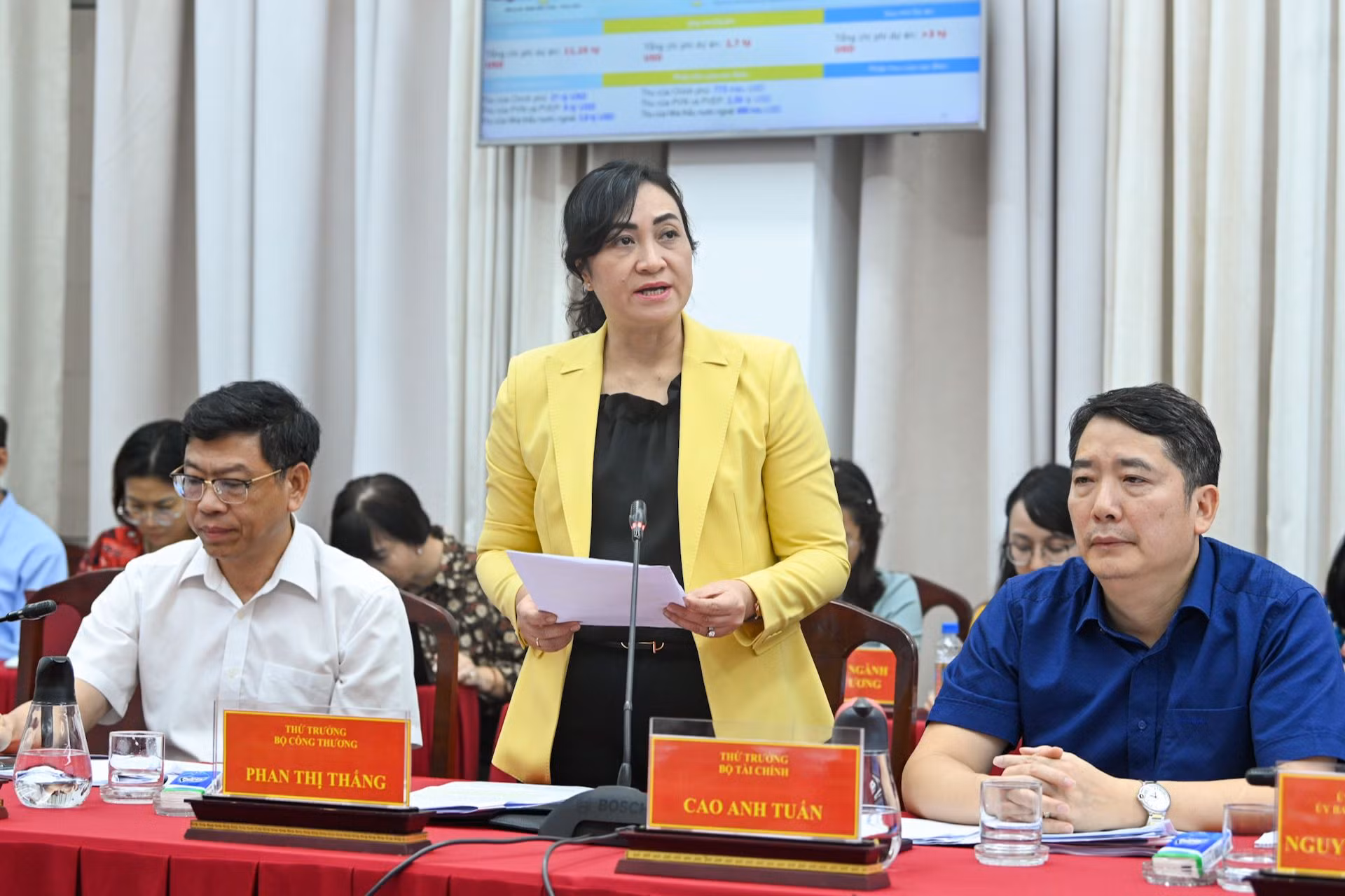 Thứ trưởng Bộ Công thương Phan Thị Thắng phát biểu ý kiến tại buổi làm việc.