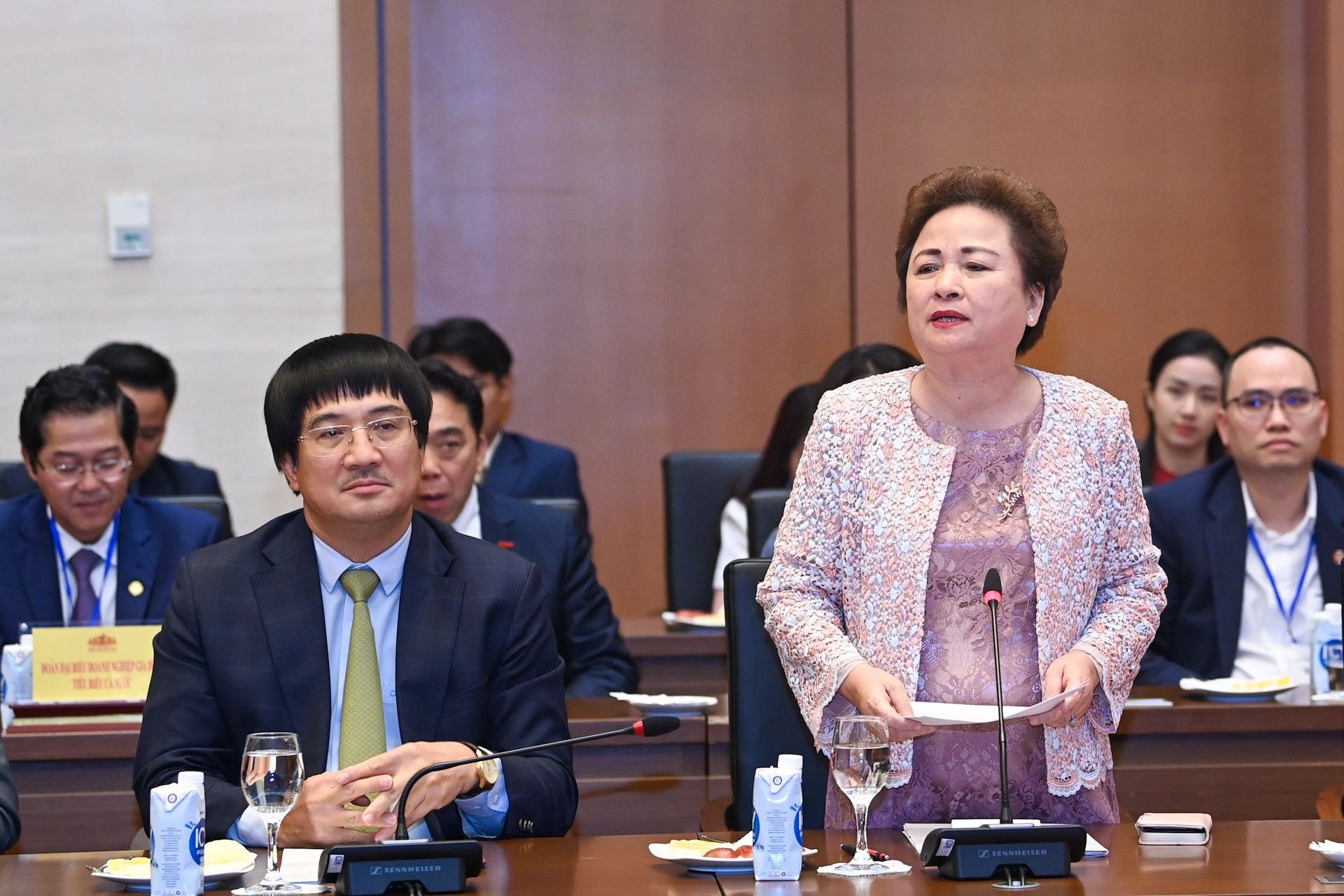 Doanh nhân Nguyễn Thị Nga, Chủ tịch Tập đoàn BRG phát biểu tại buổi gặp mặt.