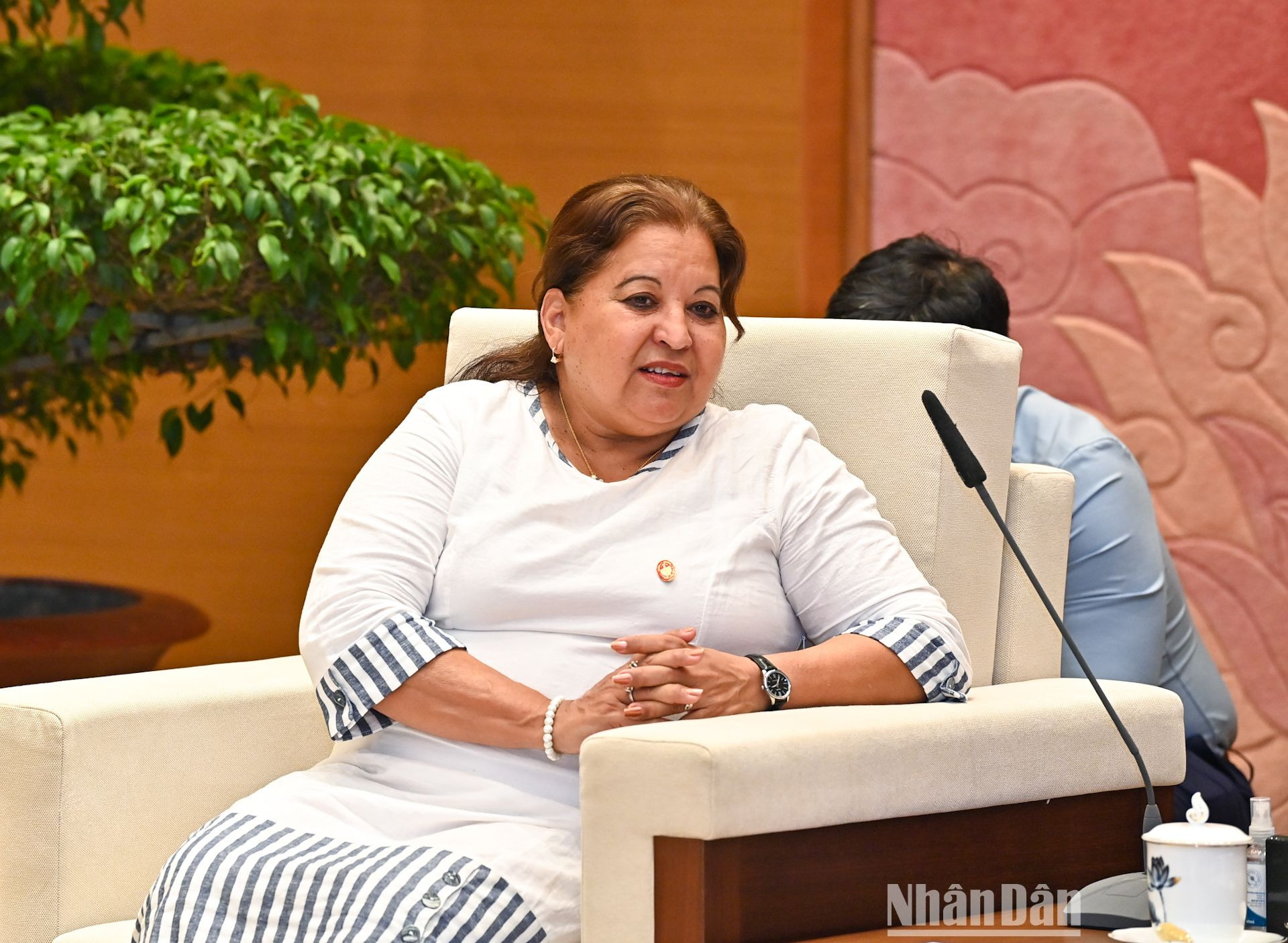 Tổng Thư ký Hội Liên hiệp Phụ nữ Cuba Teresa Amarelle Boué phát biểu tại buổi tiếp. Tổng Thư ký Hội Liên hiệp Phụ nữ Cuba Teresa Amarelle Boué phát biểu tại buổi tiếp.