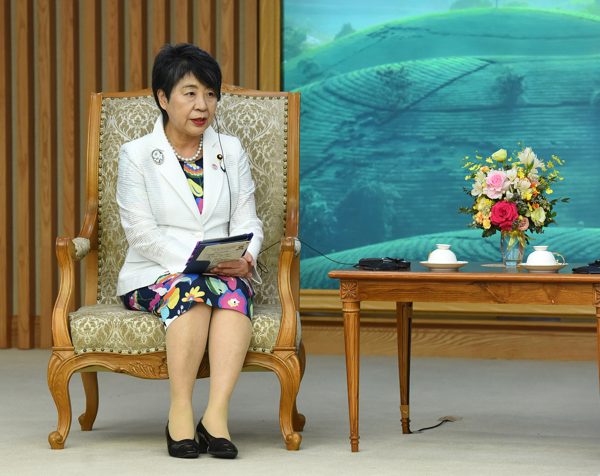 Bộ trưởng Ngoại giao Nhật Bản Kamikawa Yoko phát biểu tại buổi tiếp.