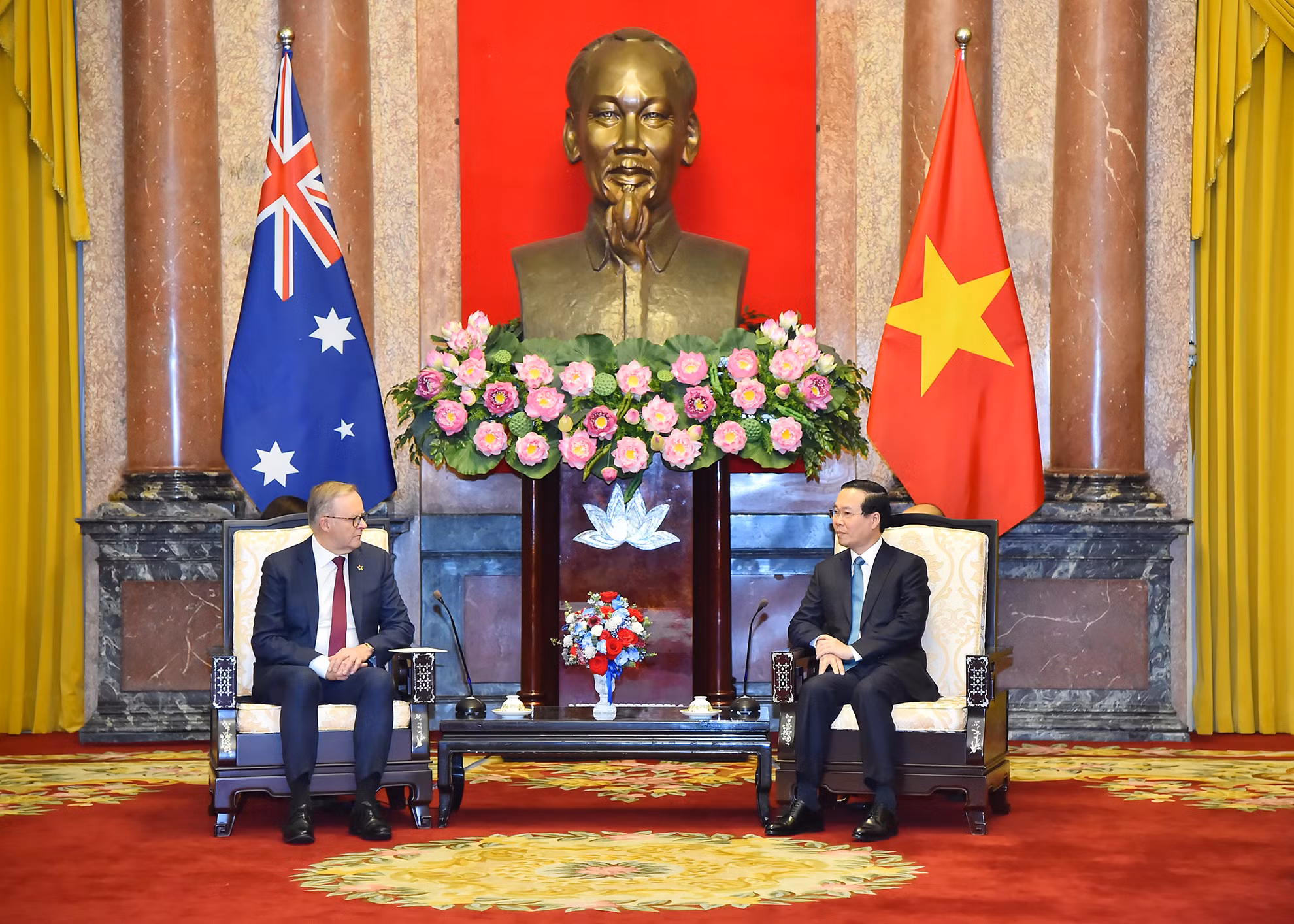 Chủ tịch nước Võ Văn Thưởng tiếp Thủ tướng Australia Anthony Albanese tại Phủ Chủ tịch.