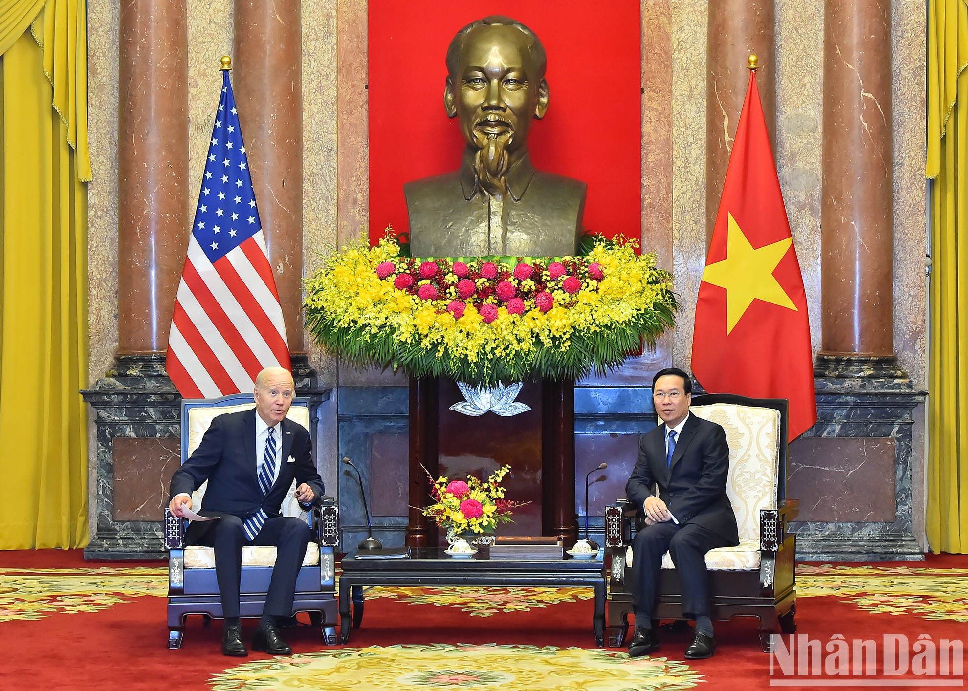 Chủ tịch nước Võ Văn Thưởng tiếp Tổng thống Hoa Kỳ Joe Biden. (Ảnh: THỦY NGUYÊN)