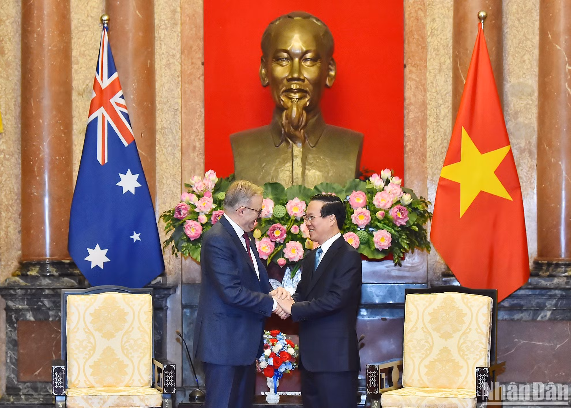 Chủ tịch nước Võ Văn Thưởng và Thủ tướng Australia Anthony Albanese tại buổi tiếp.