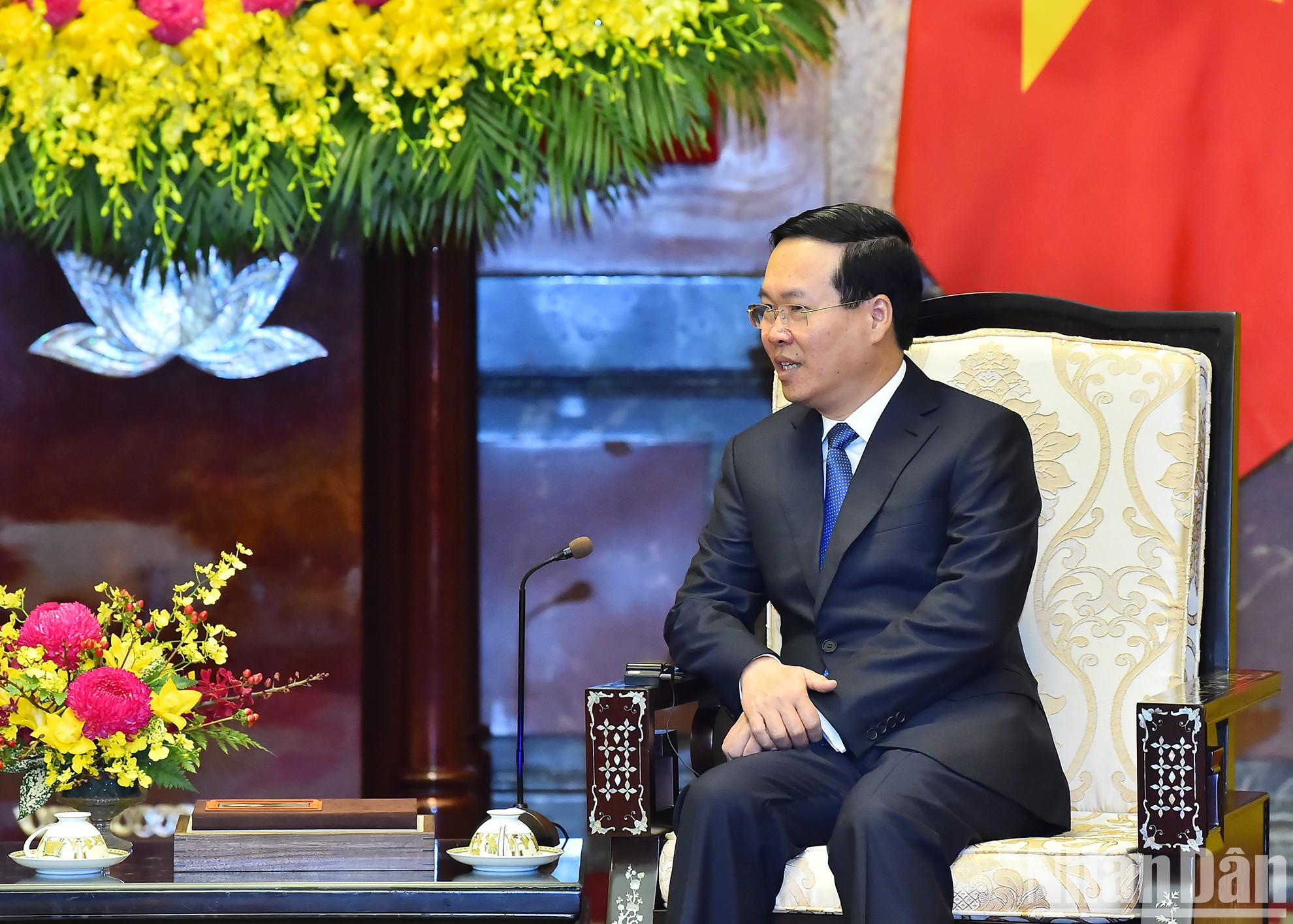 Chủ tịch nước Võ Văn Thưởng phát biểu tại buổi tiếp. (Ảnh: THỦY NGUYÊN)