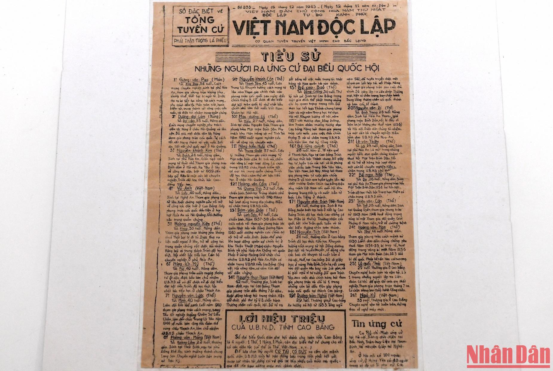Báo Việt Nam độc lập là tờ báo cách mạng duy nhất xuất bản hàng trăm số trong hoàn cảnh bí mật tại căn cứ địa Cao Bằng.