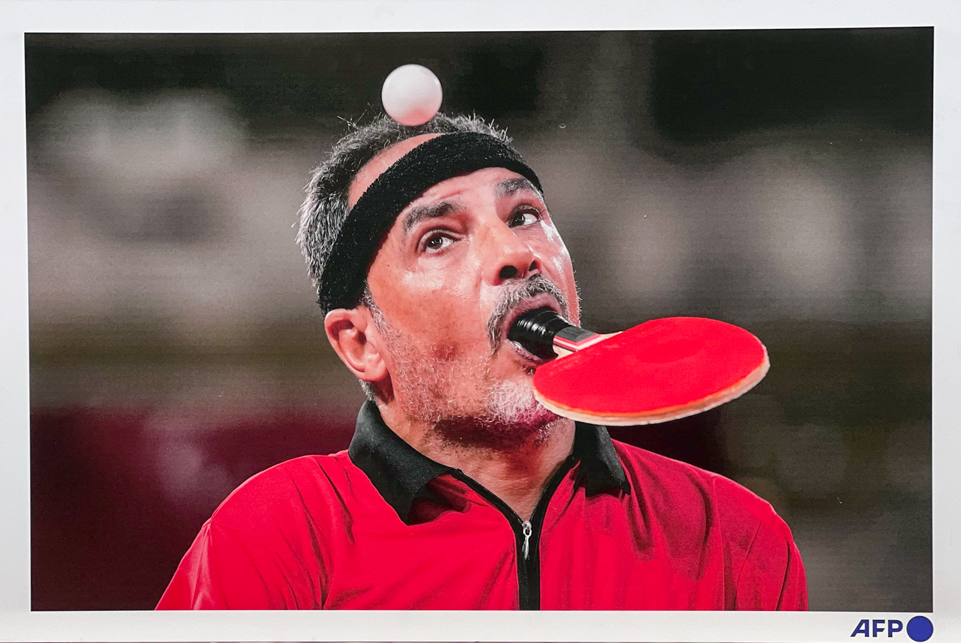 Bức ảnh “Vận động viên Ibrahim Elhusseiny Hamadtou (Ai Cập) chơi bóng bàn bằng miệng tại Paralympic Tokyo 2020”. Bức ảnh “Vận động viên Ibrahim Elhusseiny Hamadtou (Ai Cập) chơi bóng bàn bằng miệng tại Paralympic Tokyo 2020”.