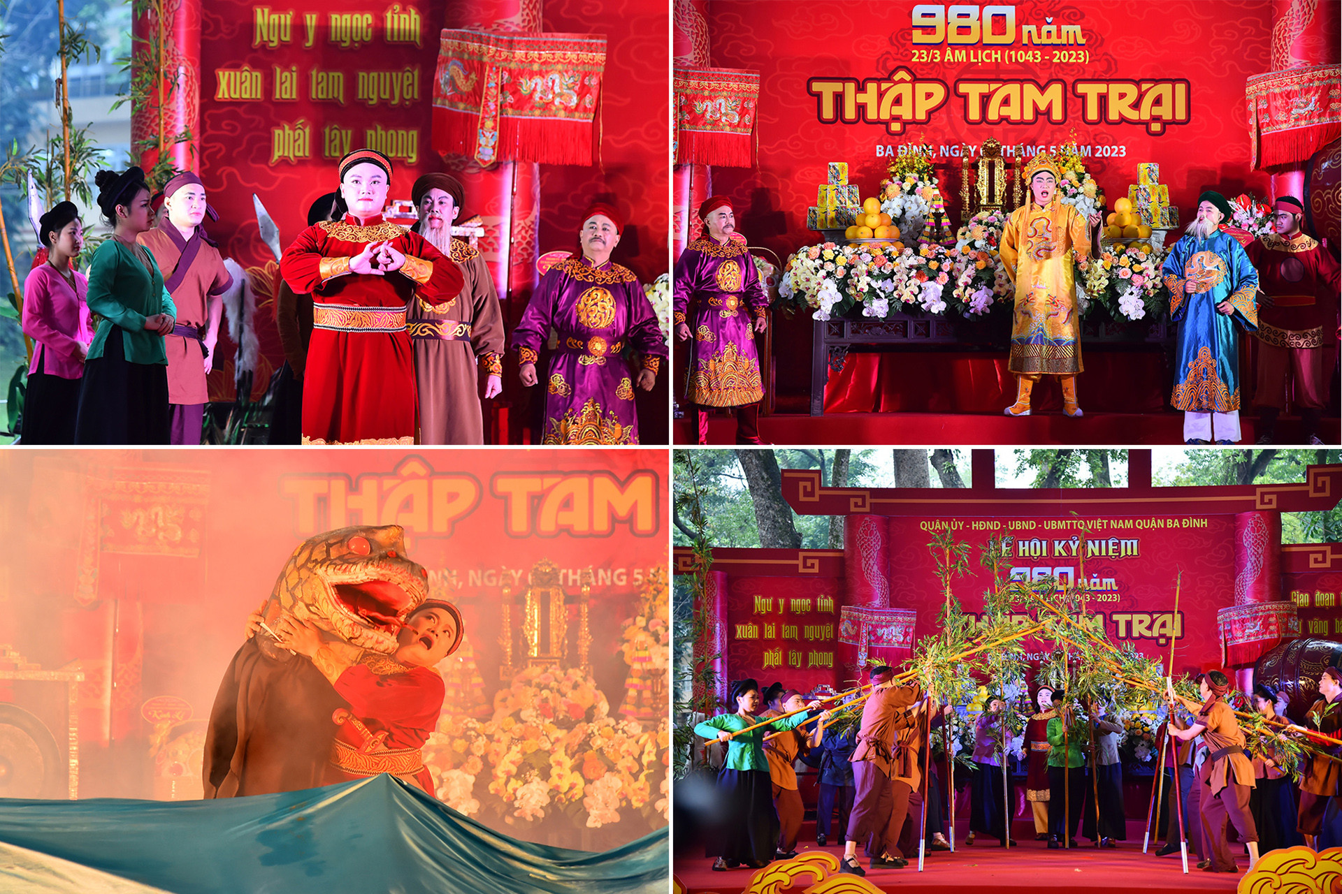 Màn sử thi, tôn vinh công tích đức thánh tổ Hoàng Phúc Trung và sự hình thành Thập tam trại được các nghệ sĩ trình diễn tại lễ kỷ niệm.