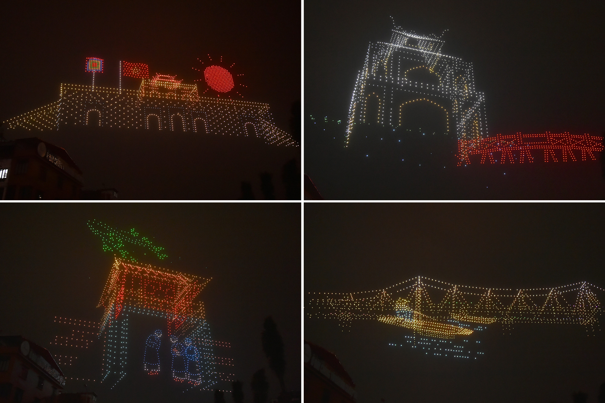 Các tác phẩm ánh sáng nghệ thuật kể câu chuyện "Một ngày kinh đô - Ngàn năm lịch sử" thắp sáng bầu trời Hà Nội đêm Giao thừa.