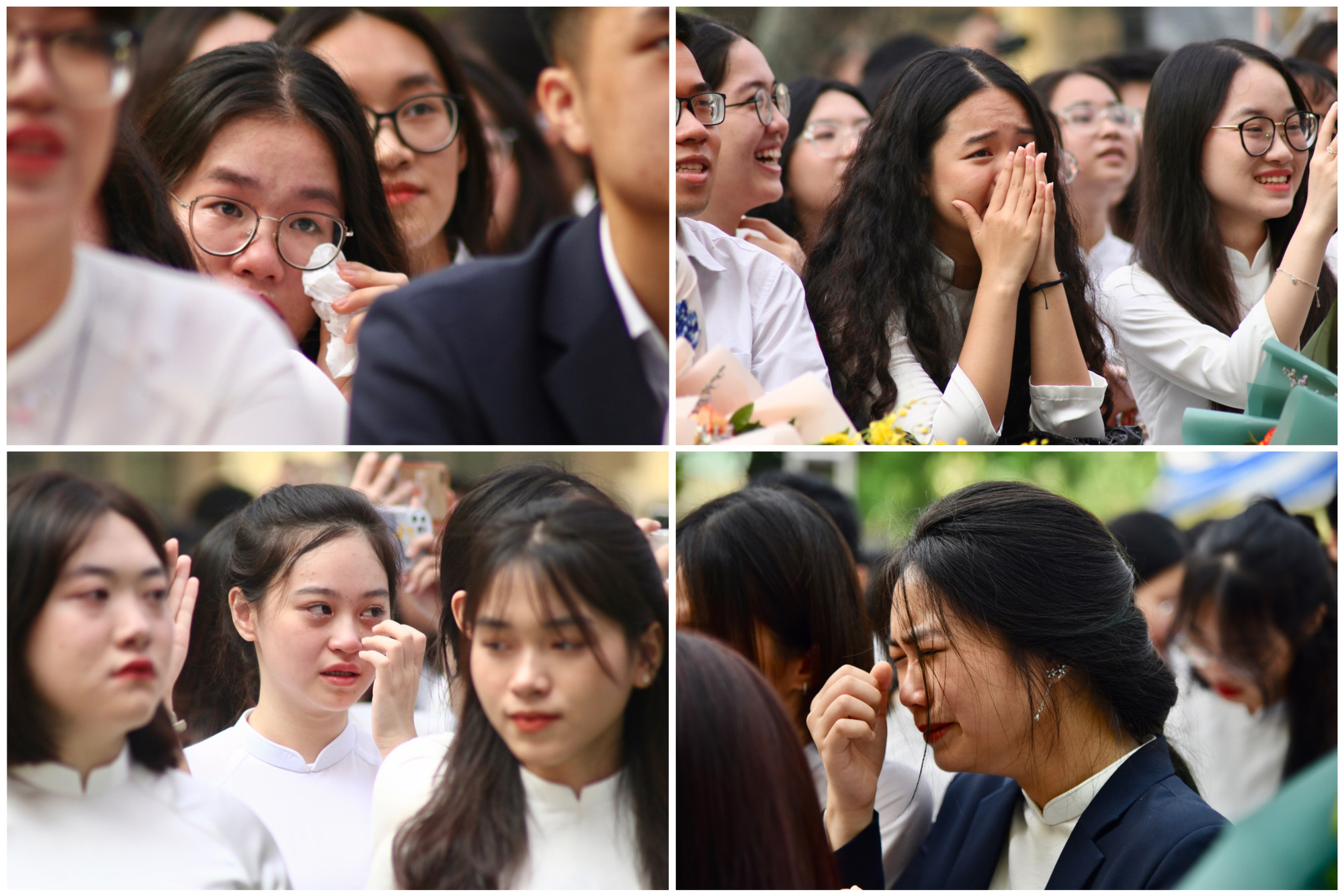 Ngay khi tiếng trống cuối cùng của năm học vang lên, những giọt nước mắt đã lăn dài trên má cô và trò. “Mình cùng nhau đóng băng trước giây phút chúng ta chia xa”, lời bài hát được cất lên làm tăng thêm phần cảm xúc của buổi lễ.