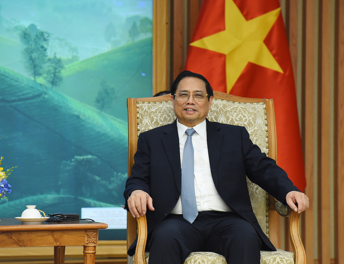 Thủ tướng Phạm Minh Chính phát biểu tại buổi tiếp Bộ trưởng Tư pháp và Nội vụ Mông Cổ Khishgee Nyambaatar.