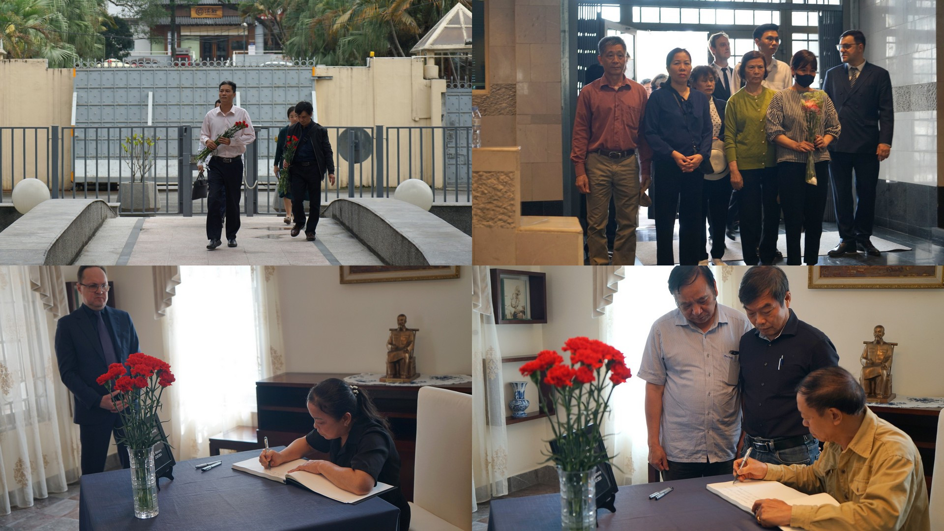 Đại diện các cơ quan, tổ chức và người dân đến Đại sứ quán Liên bang Nga thắp nến và đặt hoa tưởng nhớ các nạn nhân trong vụ tấn công khủng bố đẫm máu vừa qua. (Ảnh: TRUNG HƯNG)