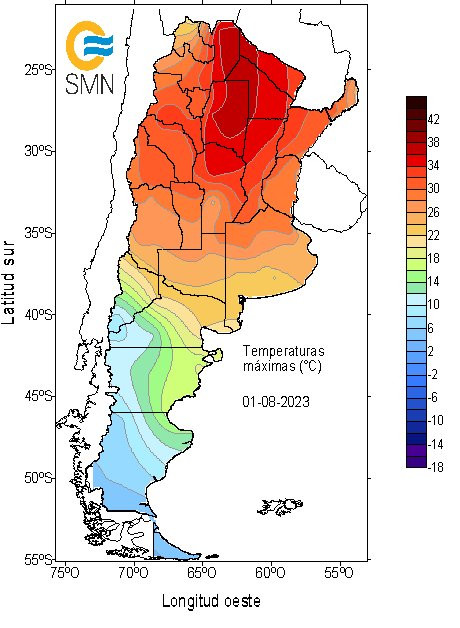 Ở thời điểm bắt đầu tháng 8, nhiều vùng tại Argentina đã ghi nhận mức nhiệt cao “không tưởng” giữa mùa đông. (Ảnh: Cơ quan Khí tượng quốc gia Argentina)