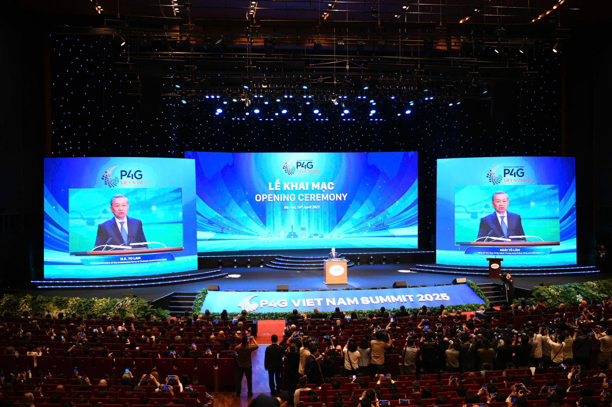 Tổng Bí thư Tô Lâm phát biểu tại phiên khai mạc Hội nghị P4G. (Ảnh: DUY LINH)