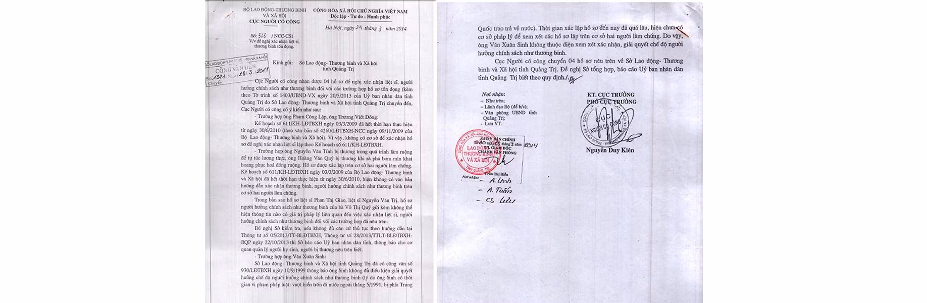 Công văn trả lời số 368, ngày 24/3/2014 của Cục Người có công gửi UBND tỉnh Quảng Trị nói rõ trường hợp ông Phạm Công Lập không có cơ sở để xác nhận hồ sơ đề nghị công nhận liệt sĩ lập theo Kế hoạch 611/KH-LĐTBXH.