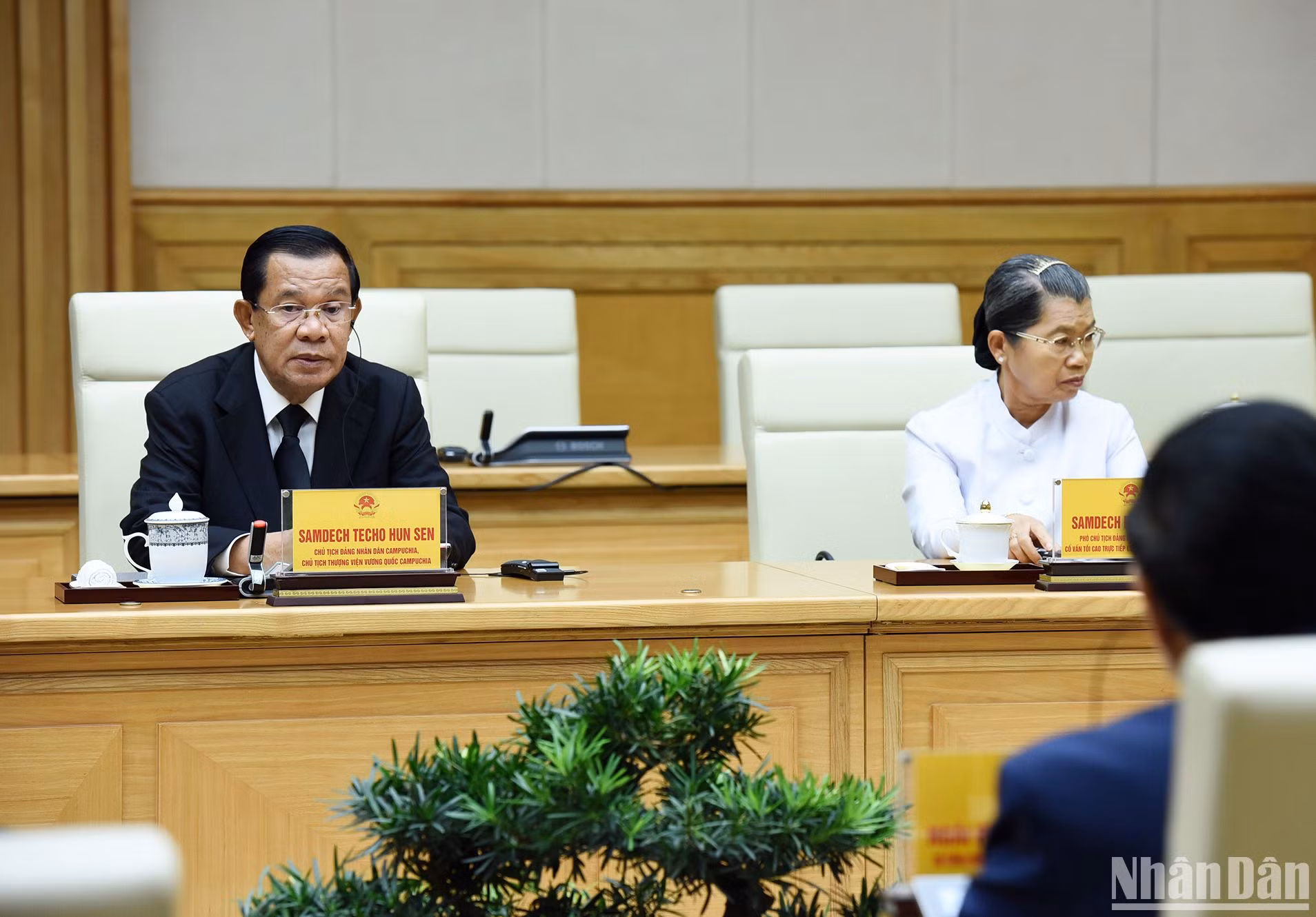 Chủ tịch Đảng Nhân dân Campuchia Samdech Hun Sen phát biểu tại buổi tiếp.