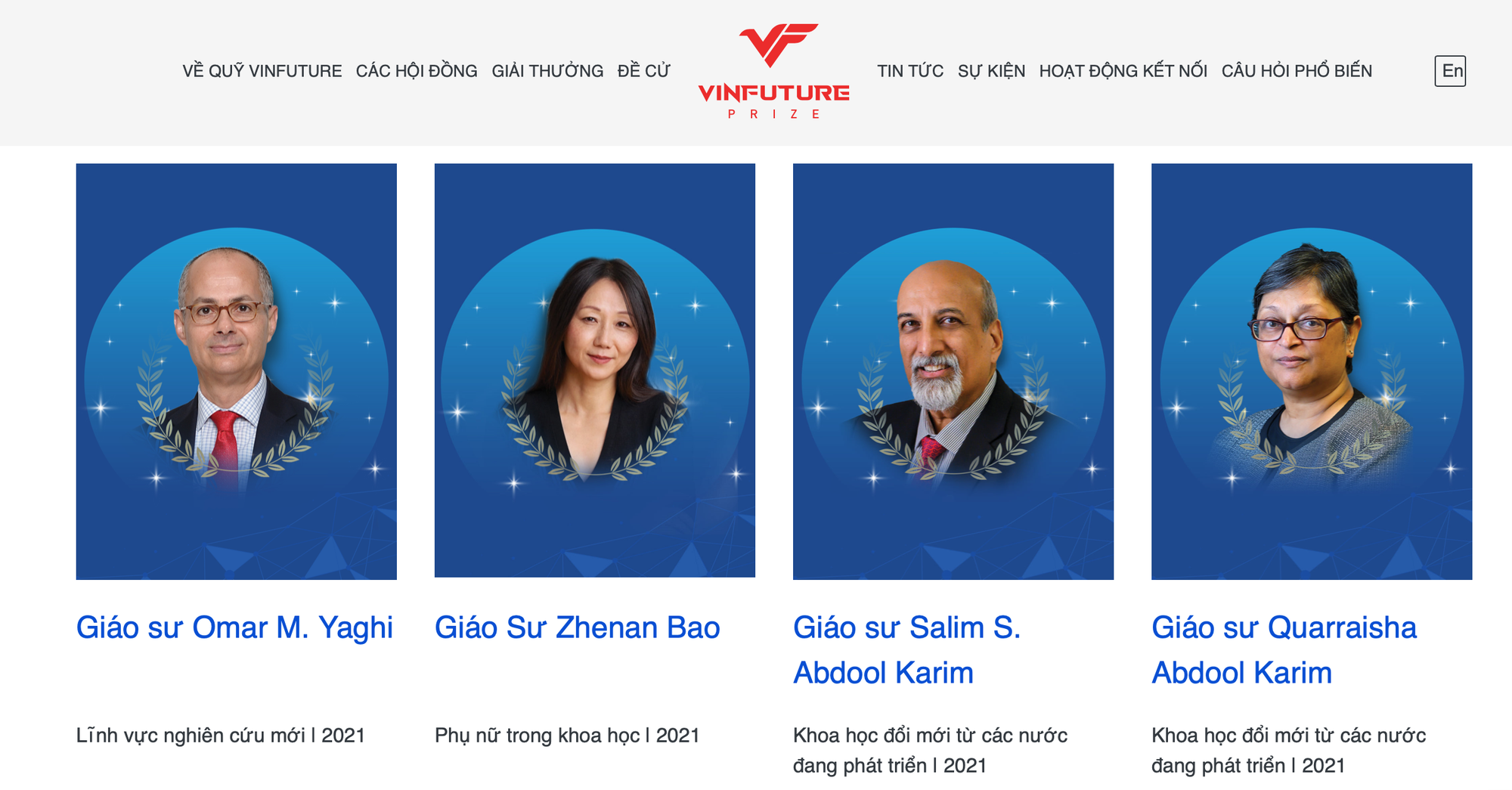 Các nhà khoa học đoạt giải mùa 1.