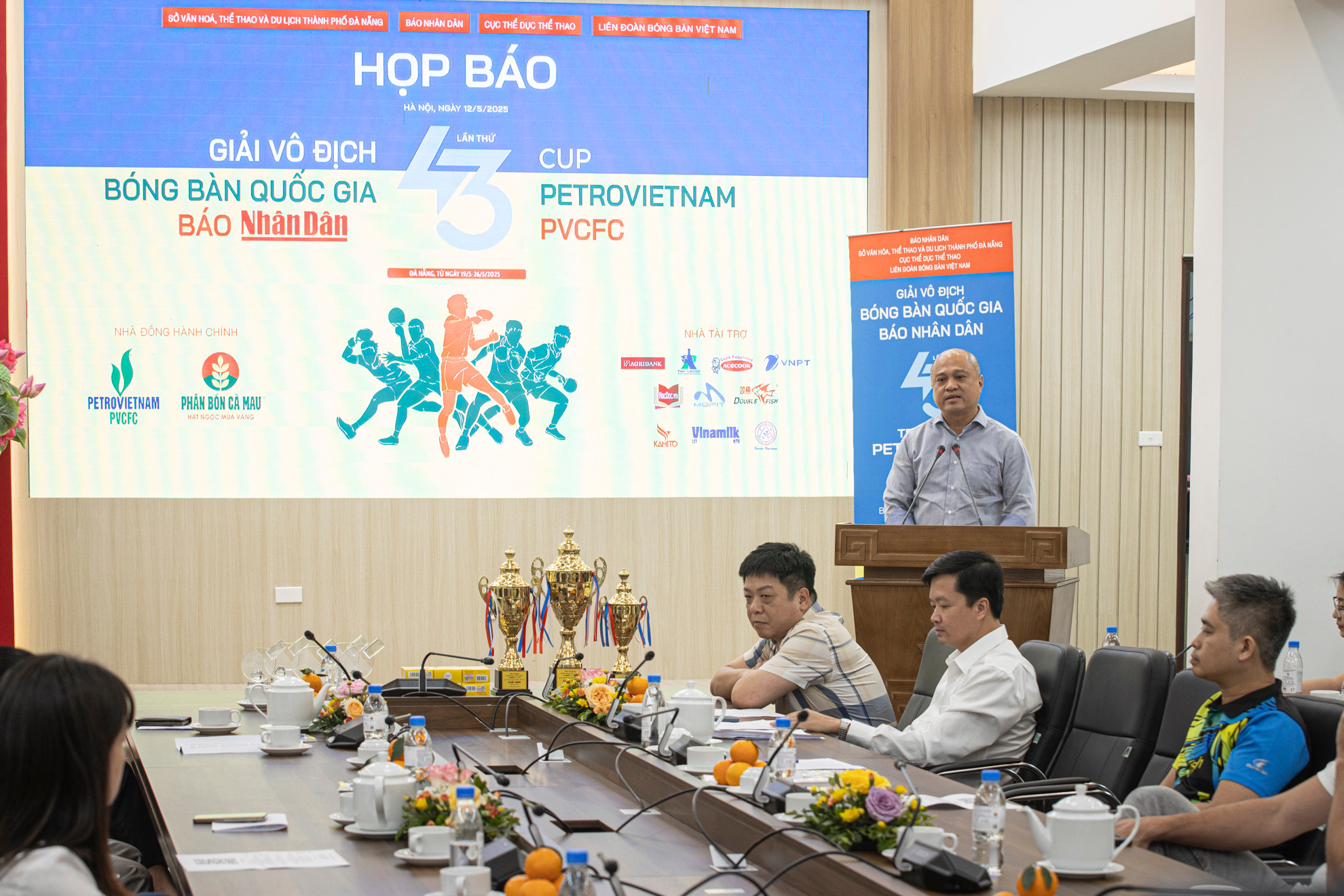 Ông Phan Anh Tuấn – đại diện bộ môn Bóng bàn (Cục Thể dục-Thể thao) phát biểu tại buổi họp báo.