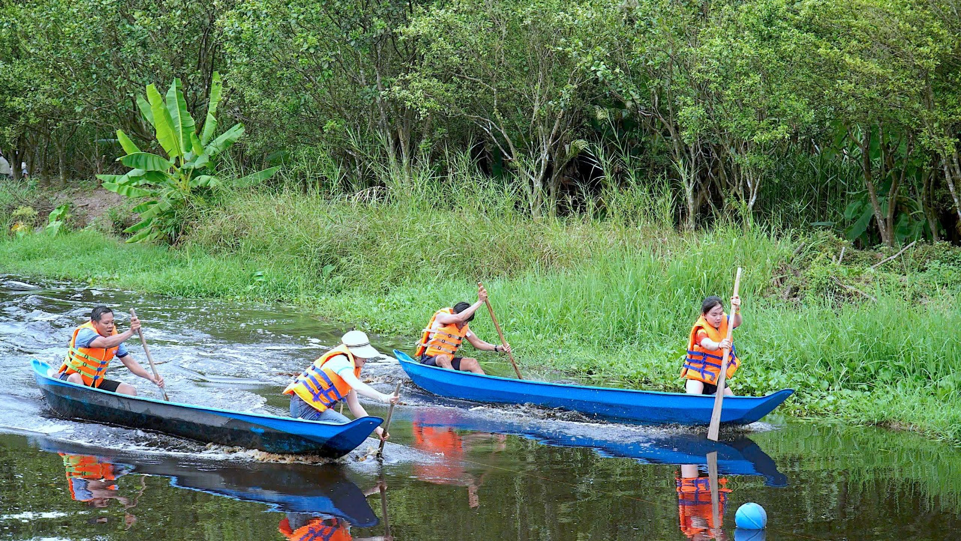 Hoạt động bơi xuồng ba lá tại Vườn Quốc gia U Minh Hạ.