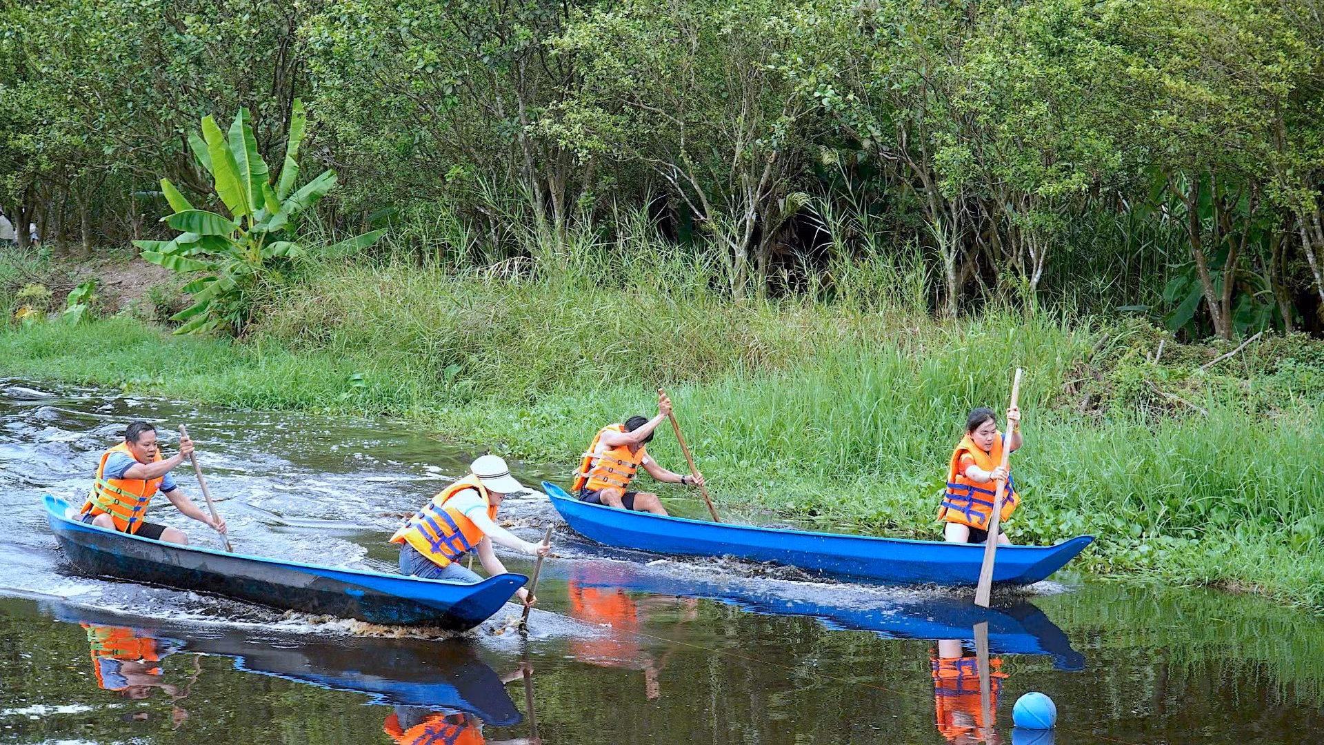 Hoạt động bơi xuồng ba lá tại Vườn Quốc gia U Minh Hạ.