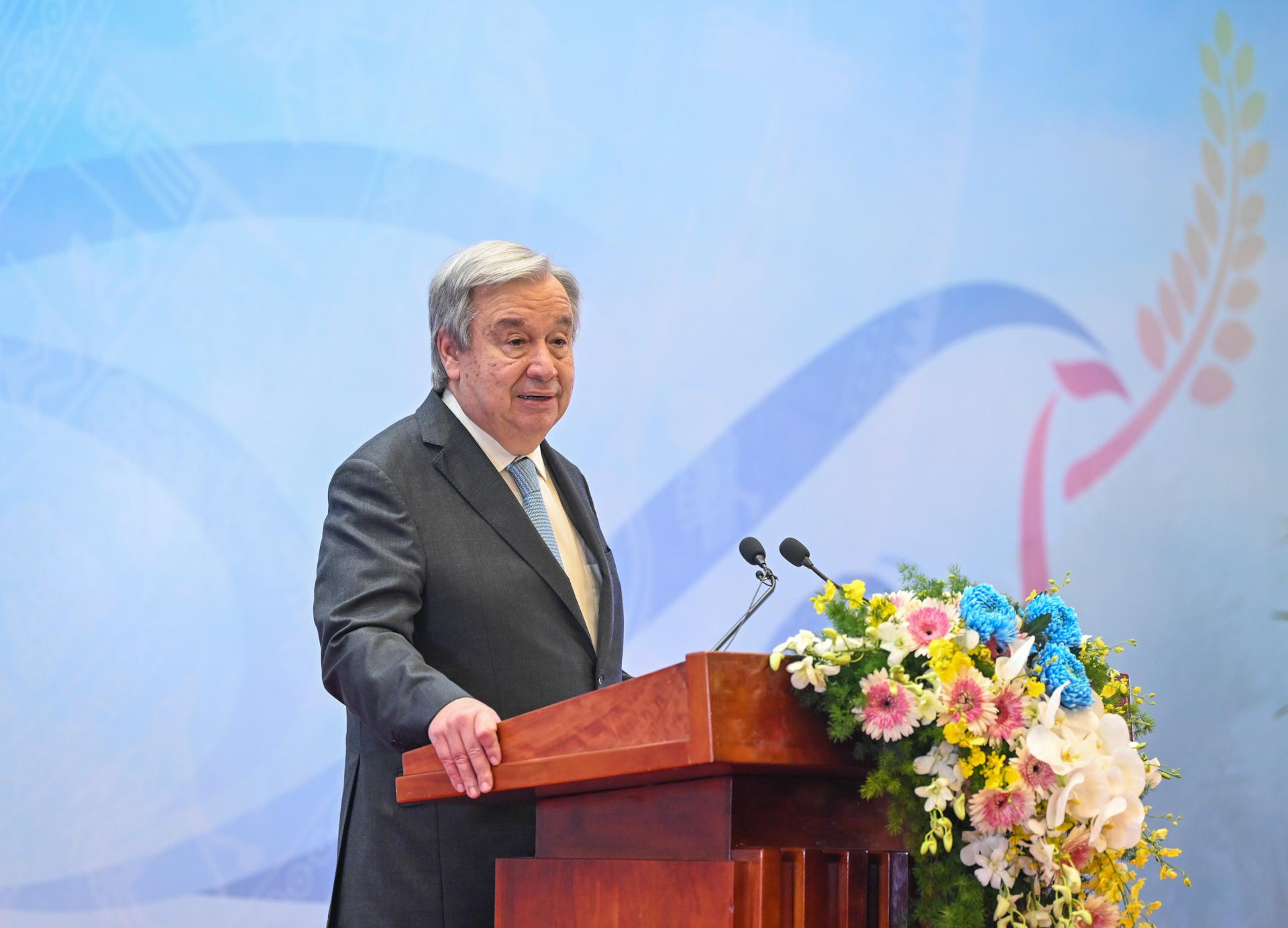 Tổng Thư ký Liên hợp quốc Antonio Guterres phát biểu tại lễ kỷ niệm.