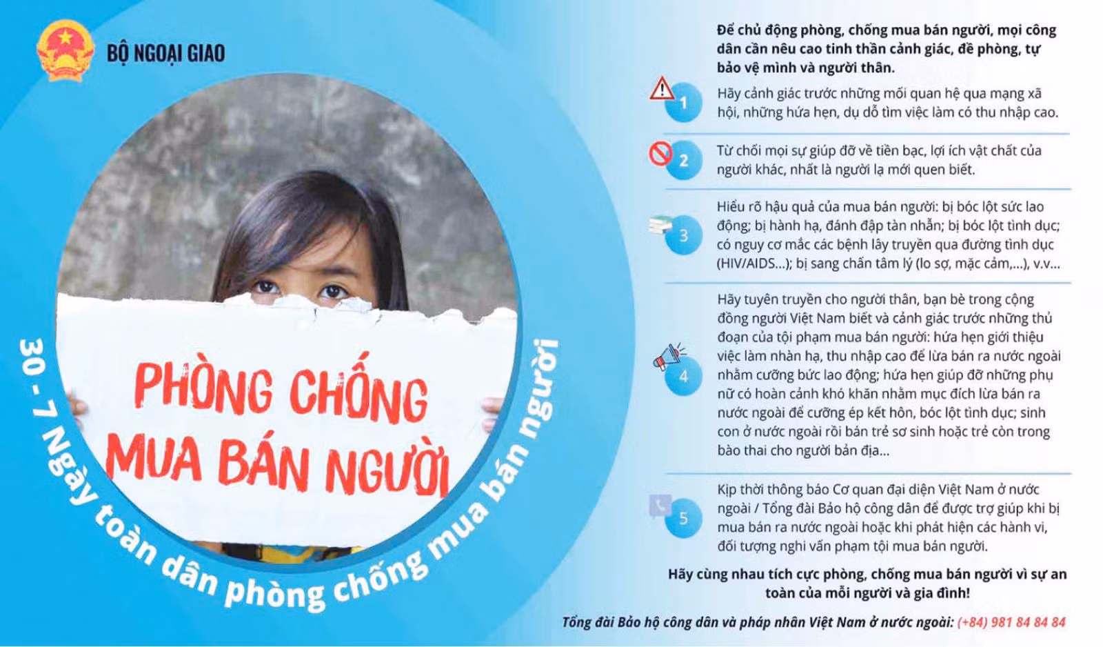 Bộ Ngoại giao hướng dẫn người dân chủ động phòng, chốn mua bán người. (Ảnh: Báo Quốc tế)