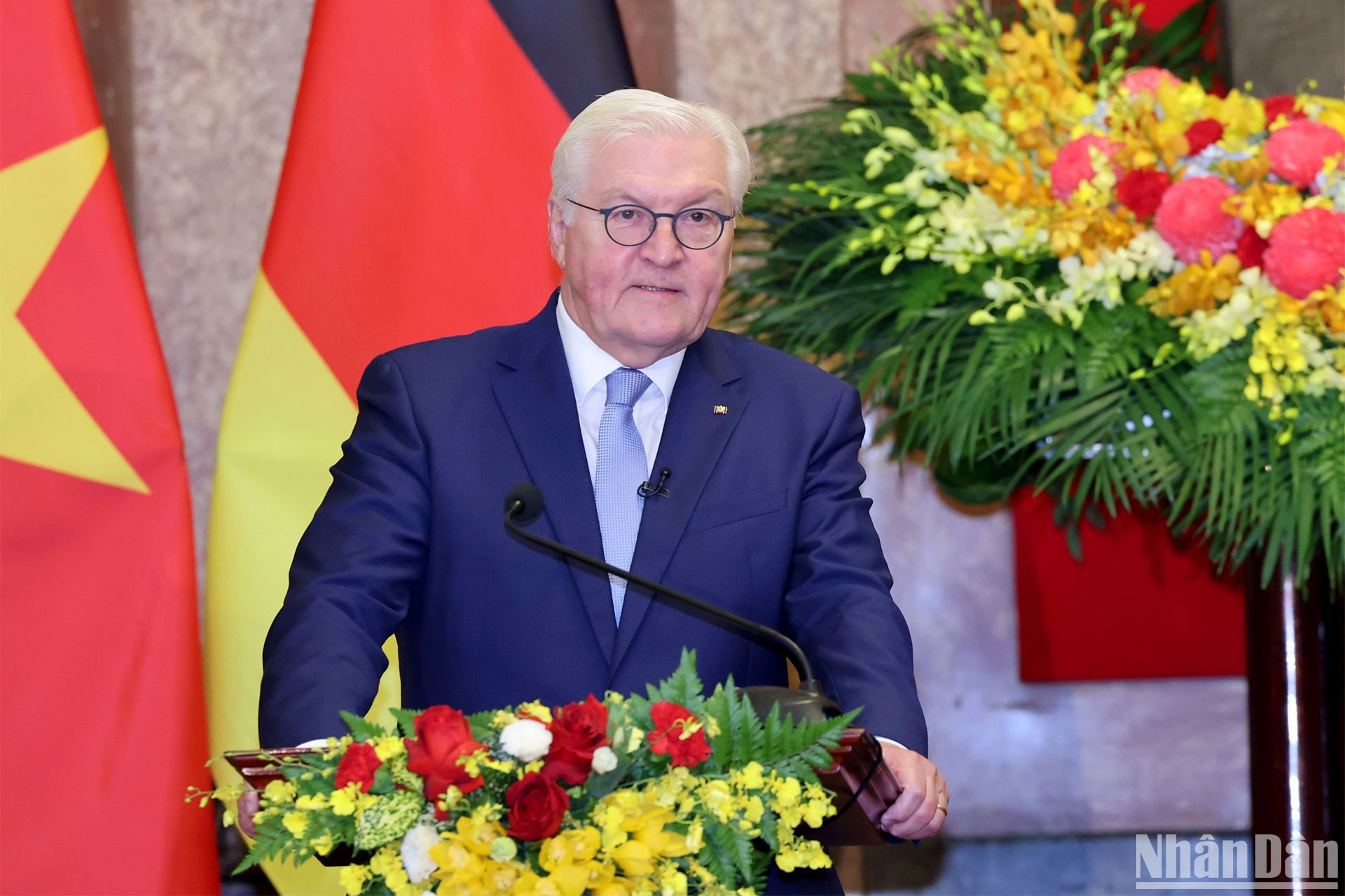 Tổng thống Cộng hòa Liên bang Đức Frank-Walter Steinmeier phát biểu tại cuộc gặp gỡ báo chí.