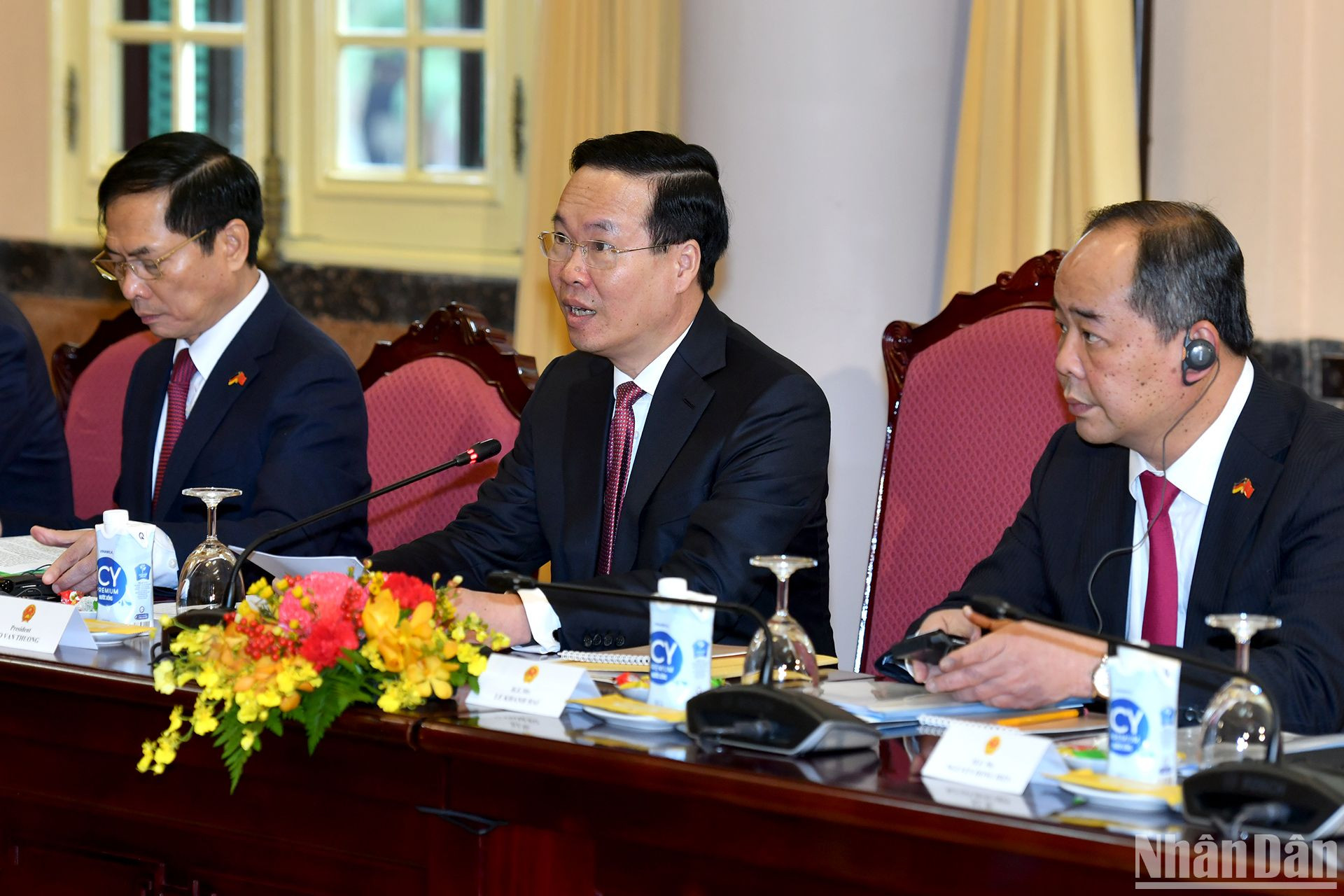 Chủ tịch nước Võ Văn Thưởng phát biểu tại cuộc hội đàm với Tổng thống Cộng hòa Liên bang Đức Frank-Walter Steinmeier.