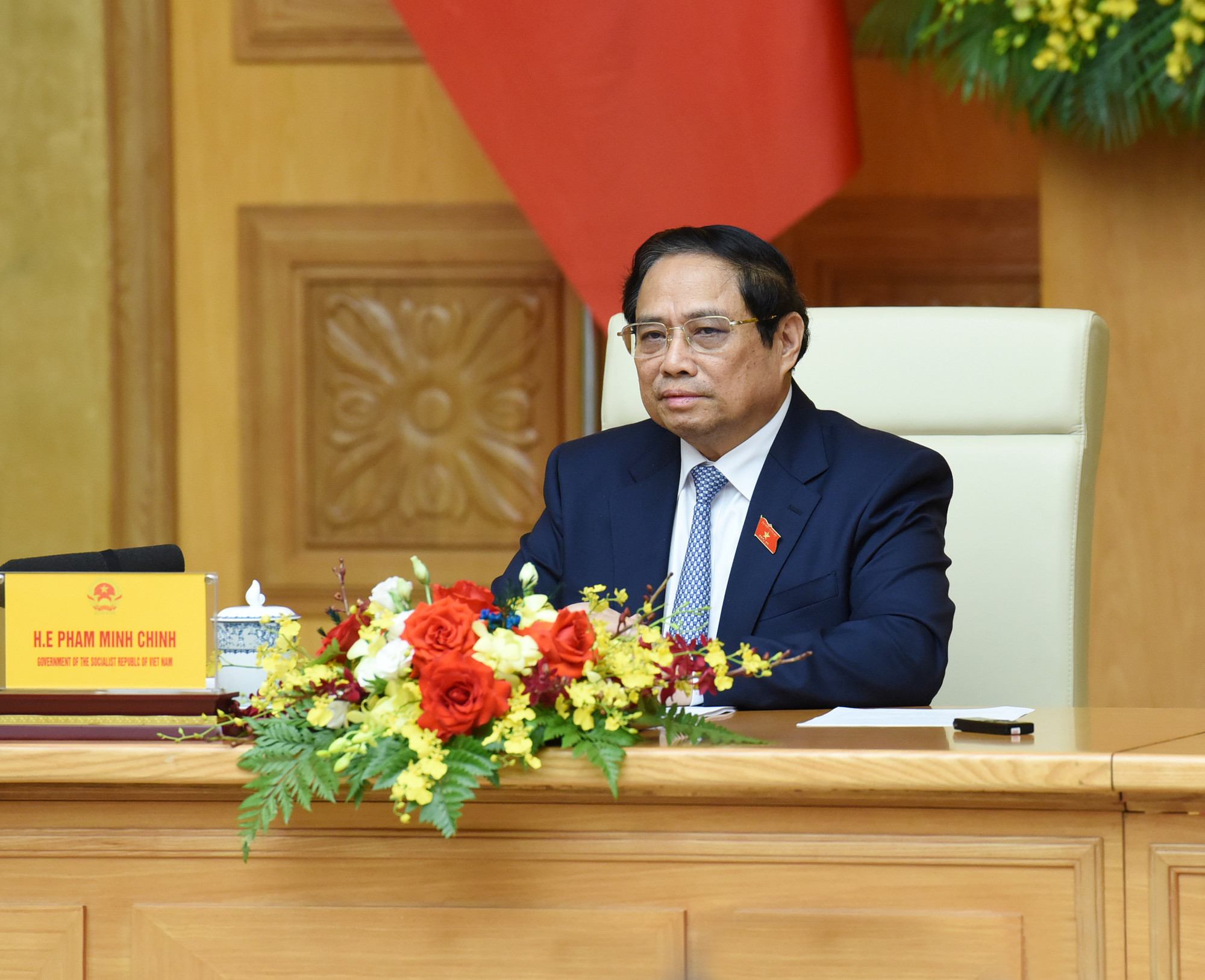 Thủ tướng Phạm Minh Chính phát biểu tại buổi tiếp các doanh nghiệp của Hội đồng Kinh doanh Hoa Kỳ-ASEAN.