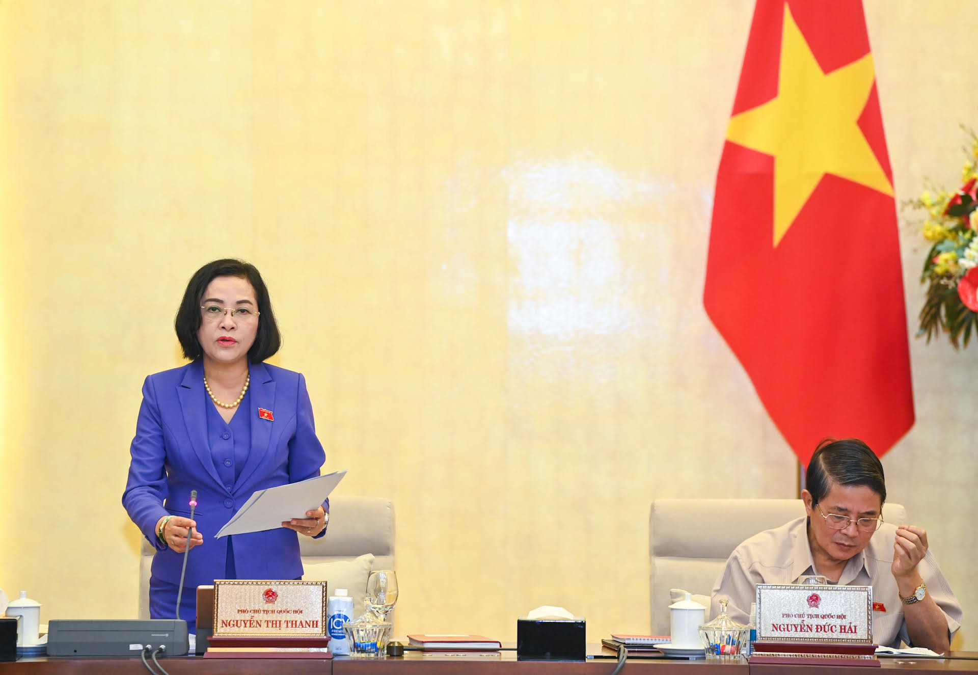 Phó Chủ tịch Quốc hội Nguyễn Thị Thanh phát biểu ý kiến tại phiên họp.