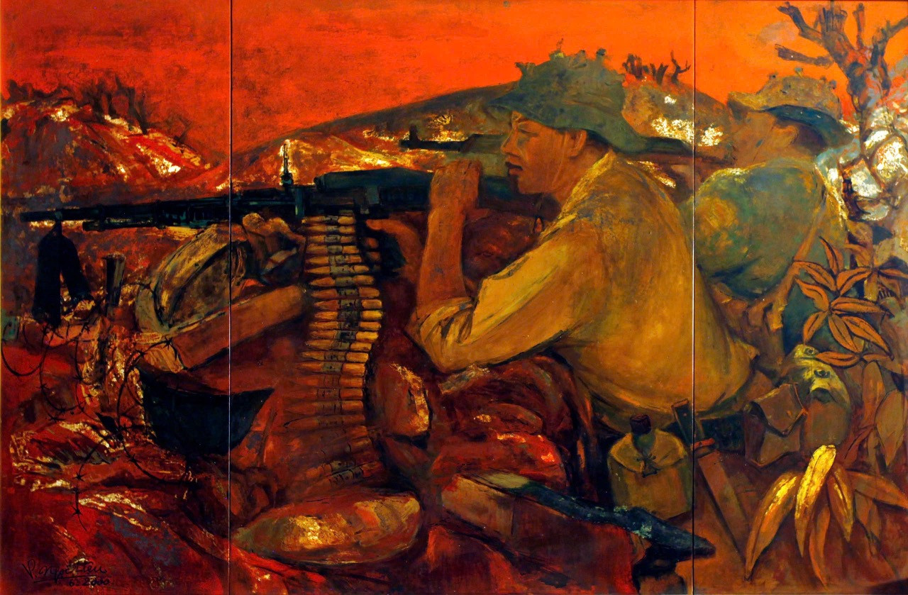 Tác phẩm "Quảng Trị 1972", chất liệu sơn mài.