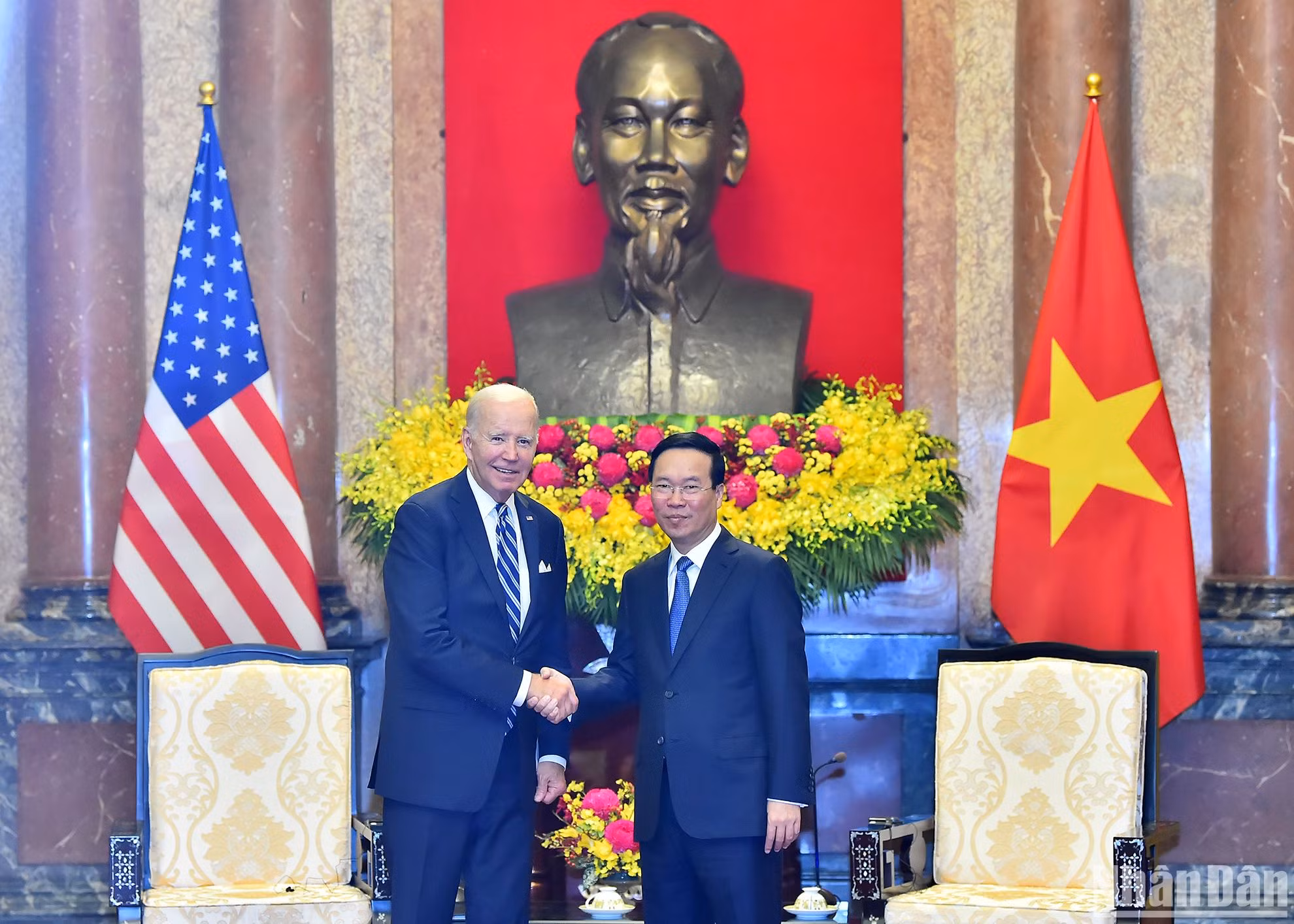Chủ tịch nước Võ Văn Thưởng và Tổng thống Hoa Kỳ Joe Biden tại buổi tiếp.