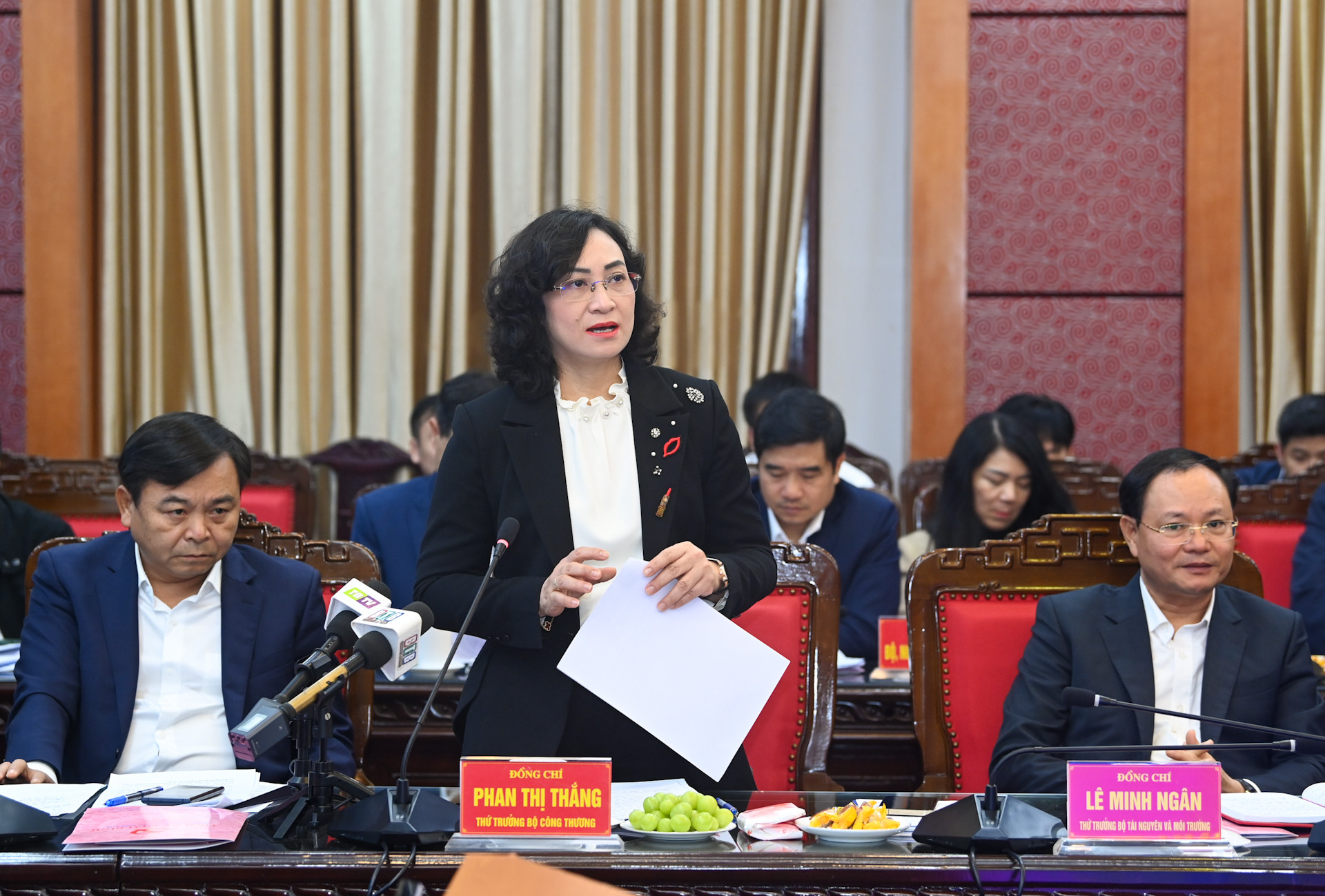 Thứ trưởng Công thương Phan Thị Thắng phát biểu tại buổi làm việc.