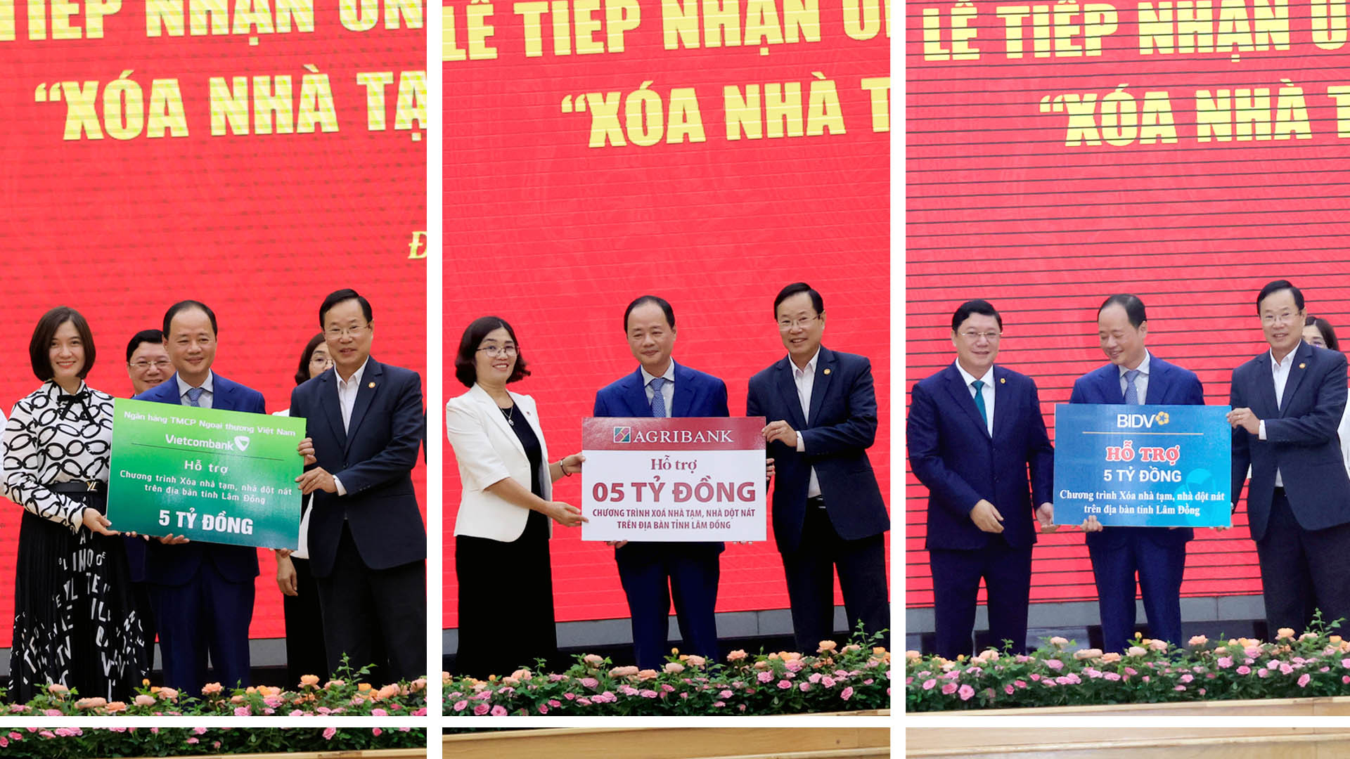 Các doanh nghiệp trao biểu trưng ủng hộ Chương trình “xóa nhà tạm, nhà dột nát” trên địa bàn tỉnh Lâm Đồng.