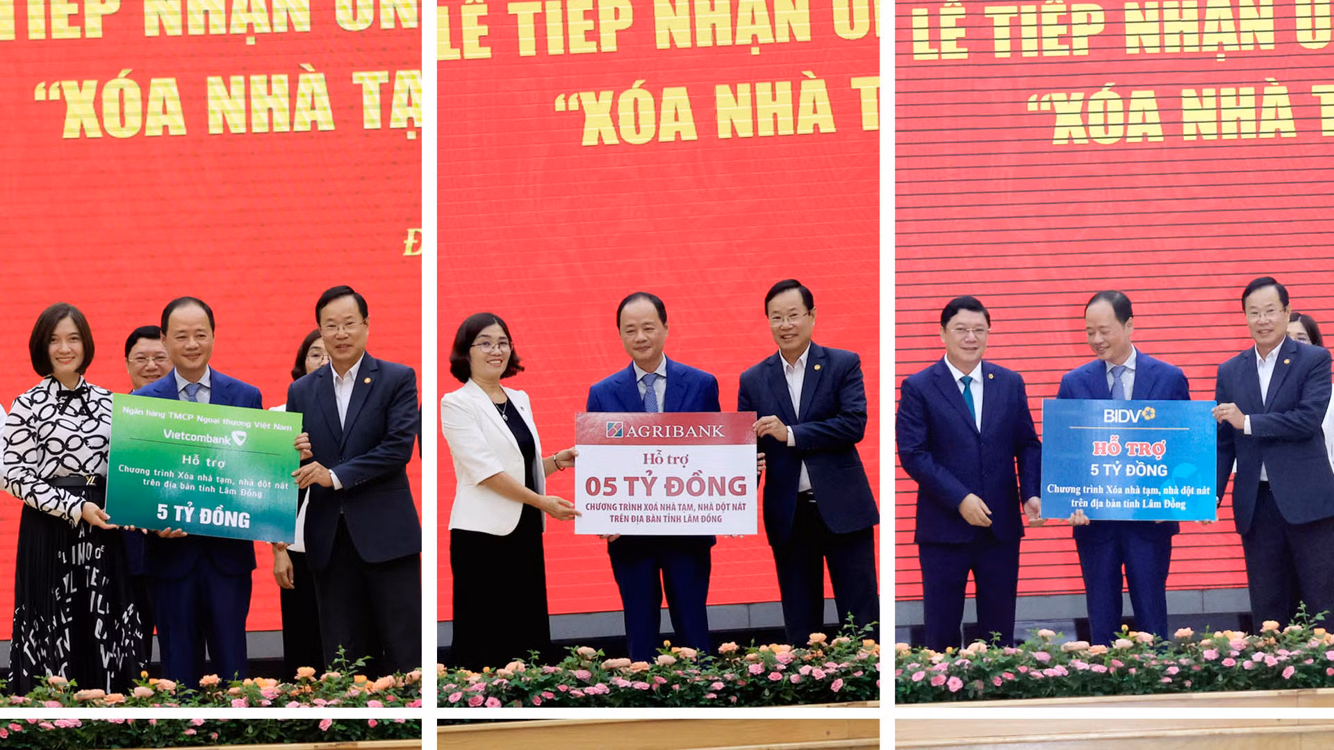 Các doanh nghiệp trao biểu trưng ủng hộ Chương trình “xóa nhà tạm, nhà dột nát” trên địa bàn tỉnh Lâm Đồng.