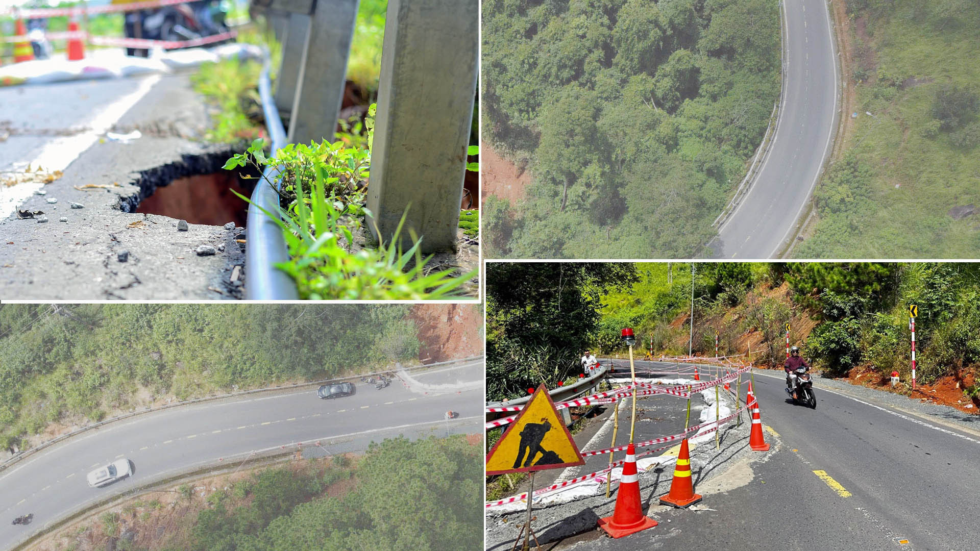 Ghi nhận ngày 27/8, sau 4 ngày kể từ khi xuất hiện sạt lở, hiện đường đèo Tà Nung tiếp tục có dấu hiệu sạt lở, cơ quan chức năng đã khoanh vùng cảnh báo người và phương tiện qua lại. Ghi nhận ngày 27/8, sau 4 ngày kể từ khi xuất hiện sạt lở, hiện đường đèo Tà Nung tiếp tục có dấu hiệu sạt lở, cơ quan chức năng đã khoanh vùng cảnh báo người và phương tiện qua lại.