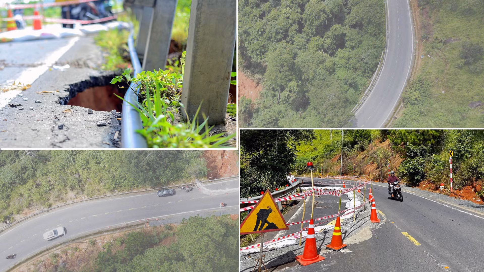 Ghi nhận ngày 27/8, sau 4 ngày kể từ khi xuất hiện sạt lở, hiện đường đèo Tà Nung tiếp tục có dấu hiệu sạt lở, cơ quan chức năng đã khoanh vùng cảnh báo người và phương tiện qua lại.