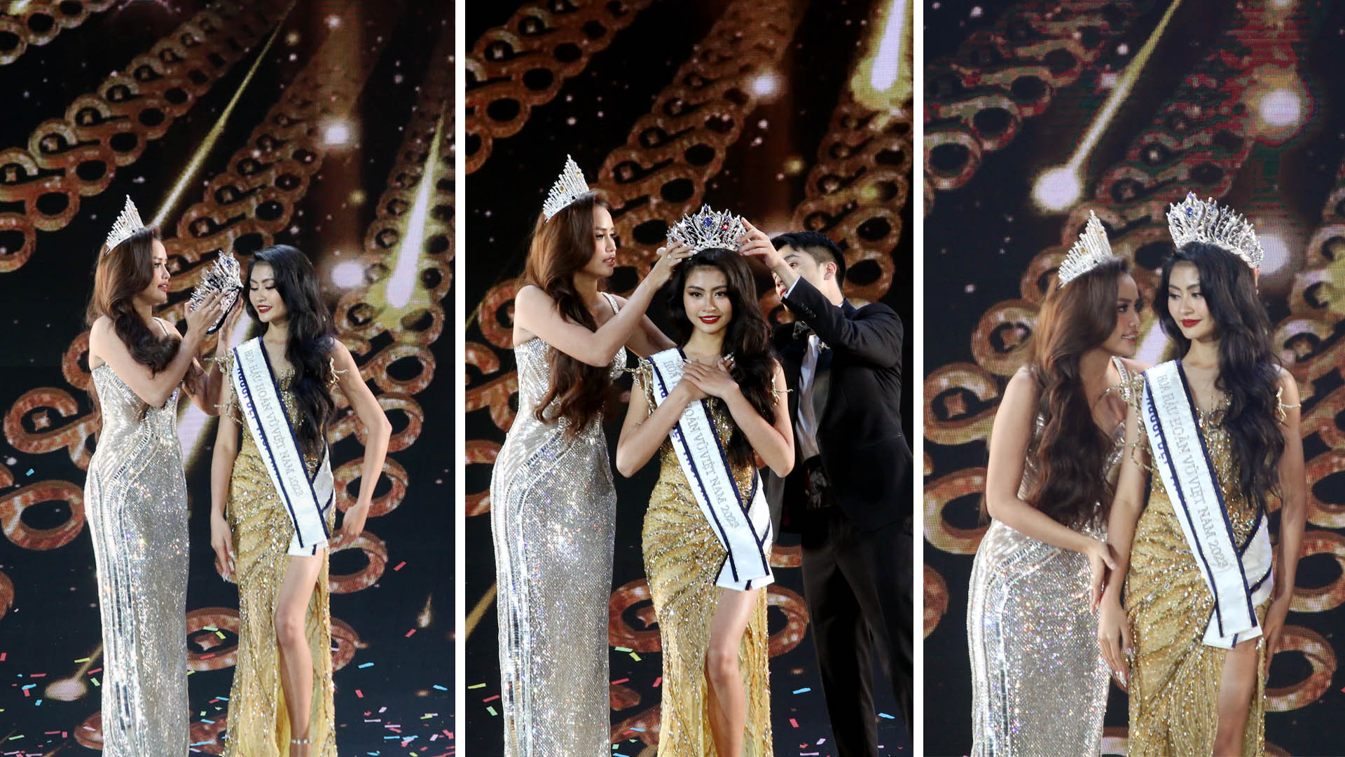 Hoa hậu Hoàn vũ Việt Nam 2022 Nguyễn Thị Ngọc Châu trao vương miện “Tre’s The Crown” cho tân Hoa hậu Hoàn vũ Việt Nam 2023 Bùi Thị Xuân Hạnh. Hoa hậu Hoàn vũ Việt Nam 2022 Nguyễn Thị Ngọc Châu trao vương miện “Tre’s The Crown” cho tân Hoa hậu Hoàn vũ Việt Nam 2023 Bùi Thị Xuân Hạnh.