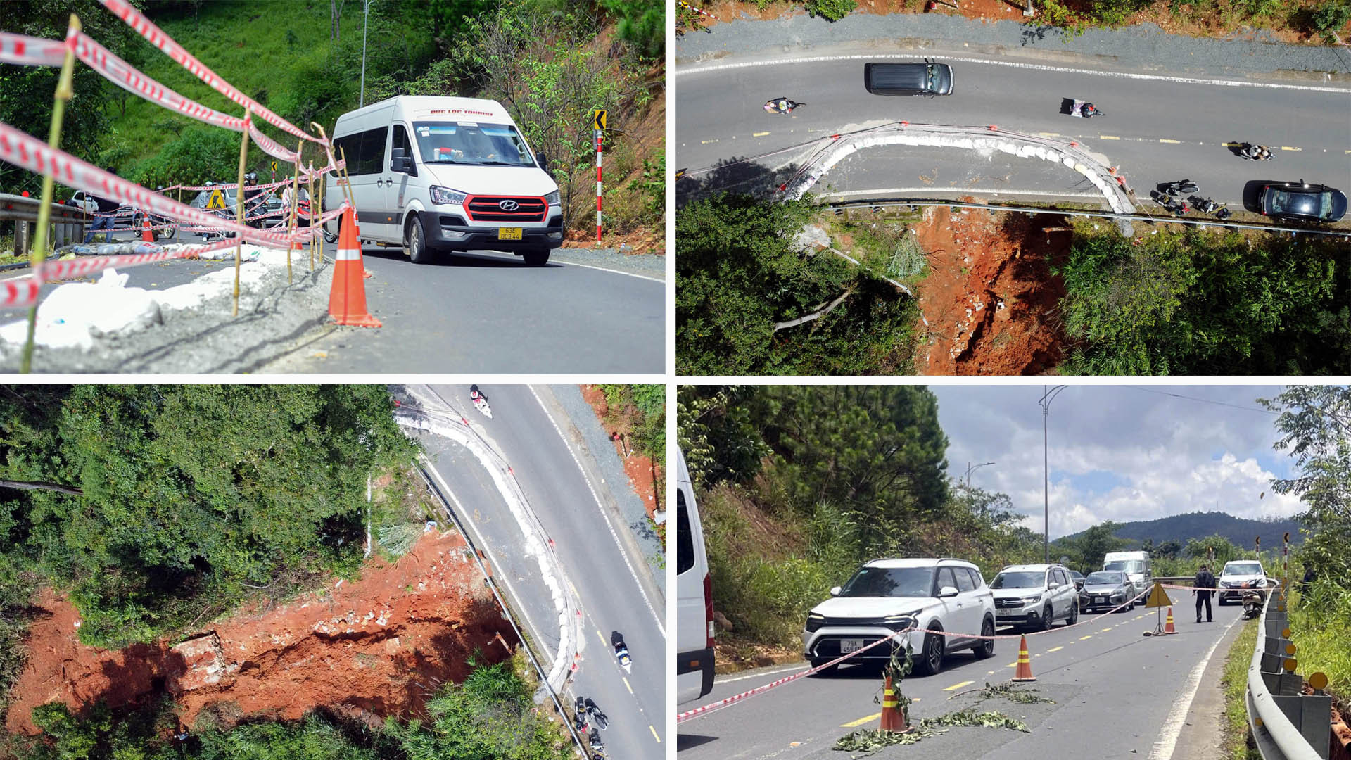 Trước đó, ngày 23/8, cơ quan chức năng đã ghi nhận tình trạng sạt lở trên cung đường đèo Tà Nung. Để bảo đảm an toàn, Sở Giao thông vận tải Lâm Đồng đã đặt biển và đèn cảnh báo, giăng dây, làm gờ bê-tông để hạn chế nước chảy vào vị trí sạt trượt, bố trí lực lượng trực điều tiết giao thông và di dời hệ thống cấp nước khỏi vị trí sạt lở. Trước đó, ngày 23/8, cơ quan chức năng đã ghi nhận tình trạng sạt lở trên cung đường đèo Tà Nung. Để bảo đảm an toàn, Sở Giao thông vận tải Lâm Đồng đã đặt biển và đèn cảnh báo, giăng dây, làm gờ bê-tông để hạn chế nước chảy vào vị trí sạt trượt, bố trí lực lượng trực điều tiết giao thông và di dời hệ thống cấp nước khỏi vị trí sạt lở.