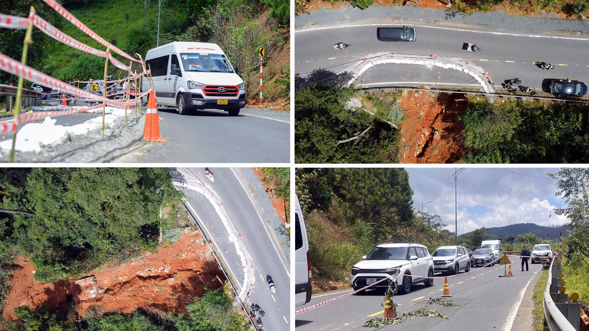 Trước đó, ngày 23/8, cơ quan chức năng đã ghi nhận tình trạng sạt lở trên cung đường đèo Tà Nung. Để bảo đảm an toàn, Sở Giao thông vận tải Lâm Đồng đã đặt biển và đèn cảnh báo, giăng dây, làm gờ bê-tông để hạn chế nước chảy vào vị trí sạt trượt, bố trí lực lượng trực điều tiết giao thông và di dời hệ thống cấp nước khỏi vị trí sạt lở.