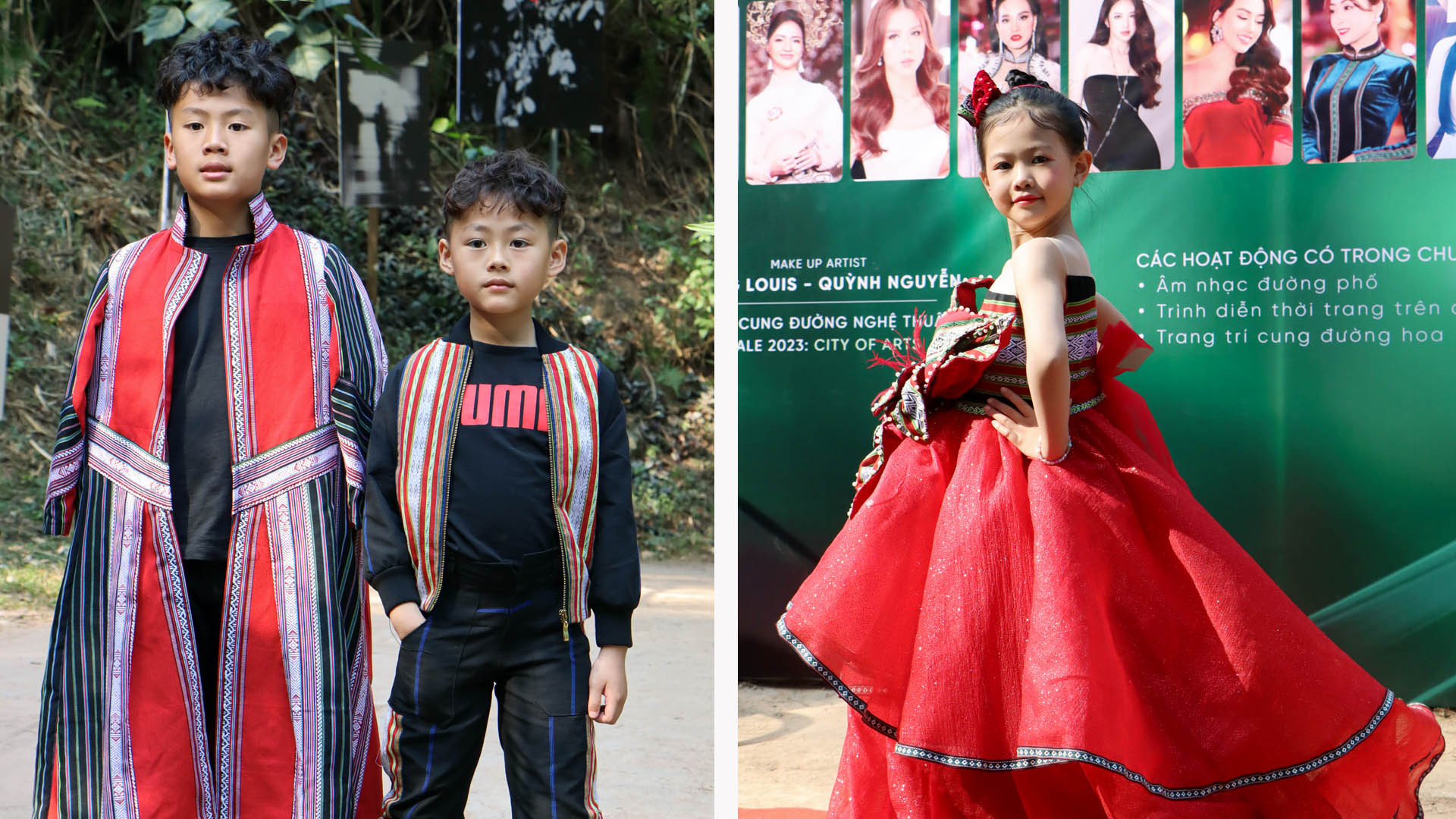 Với trang phục trẻ em, K’Jona khéo léo kết hợp chất liệu voan ren lưới và những họa tiết hoa văn thổ cẩm nhẹ nhàng.