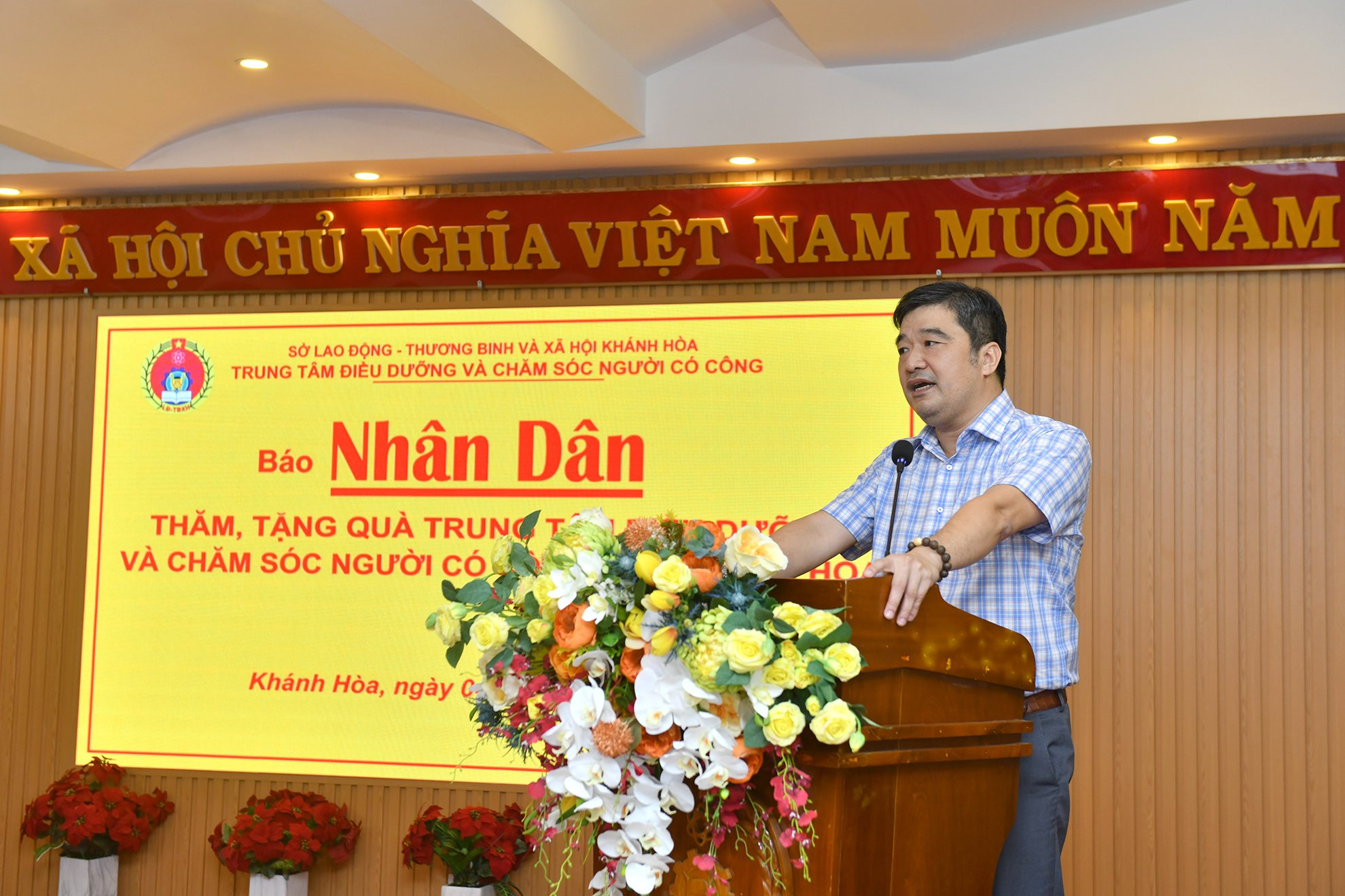 Đồng chí Tạ Hồng Quang, Tỉnh ủy viên, Giám đốc Sở Lao động-Thương binh và Xã hội tỉnh Khánh Hòa phát biểu tại sự kiện.