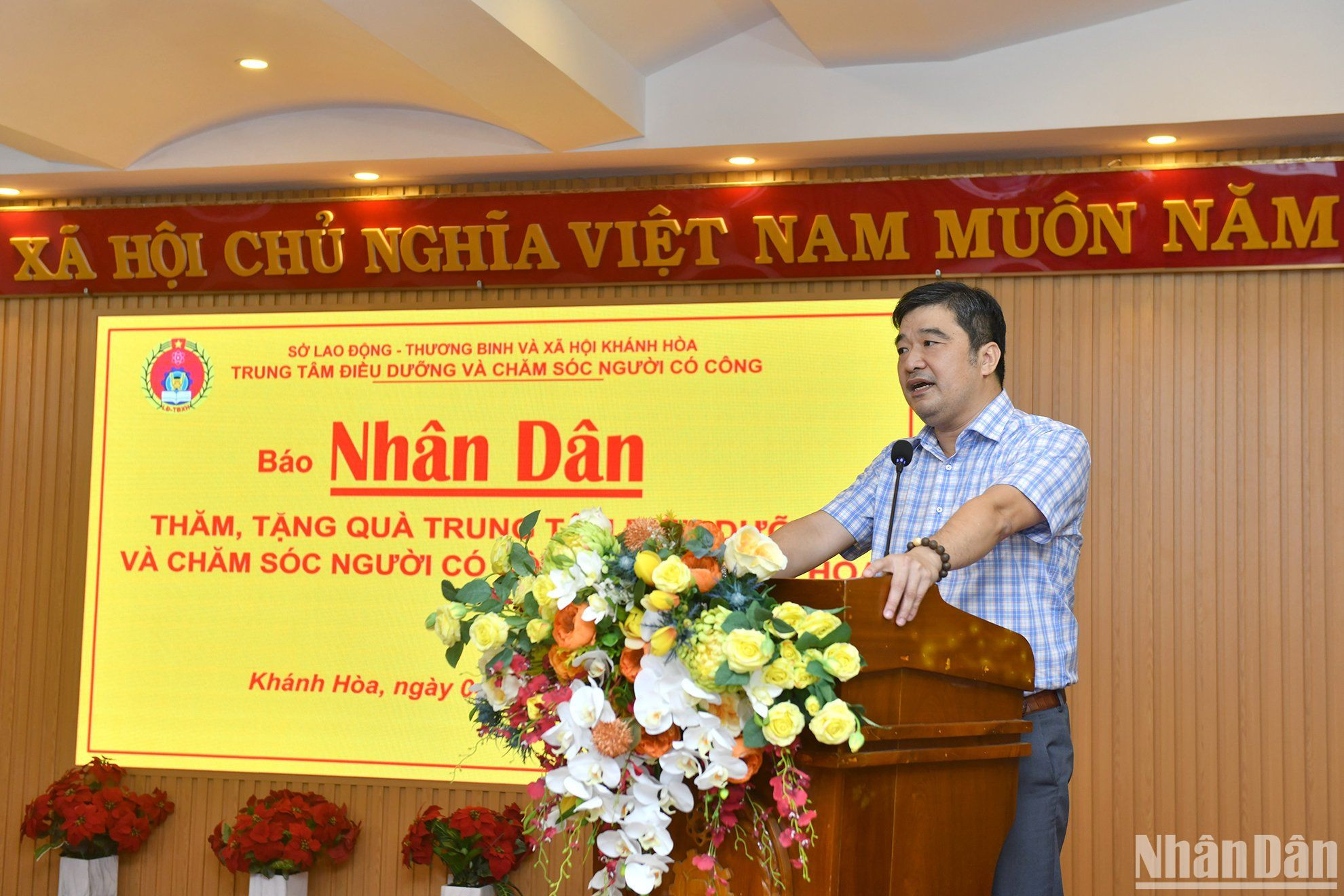 Đồng chí Tạ Hồng Quang, Tỉnh ủy viên, Giám đốc Sở Lao động-Thương binh và Xã hội tỉnh Khánh Hòa phát biểu tại sự kiện.