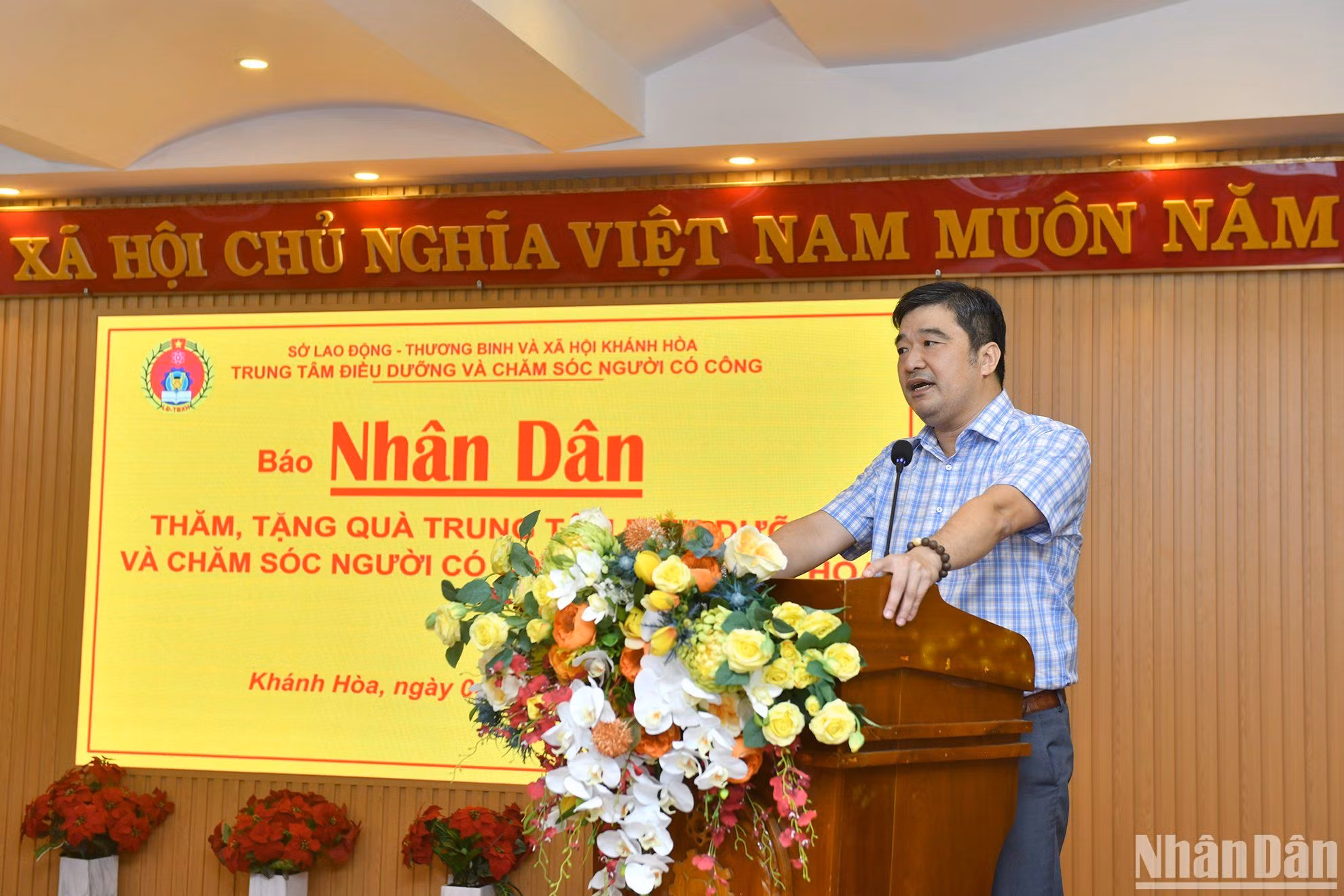 Đồng chí Tạ Hồng Quang, Tỉnh ủy viên, Giám đốc Sở Lao động-Thương binh và Xã hội tỉnh Khánh Hòa phát biểu tại sự kiện.