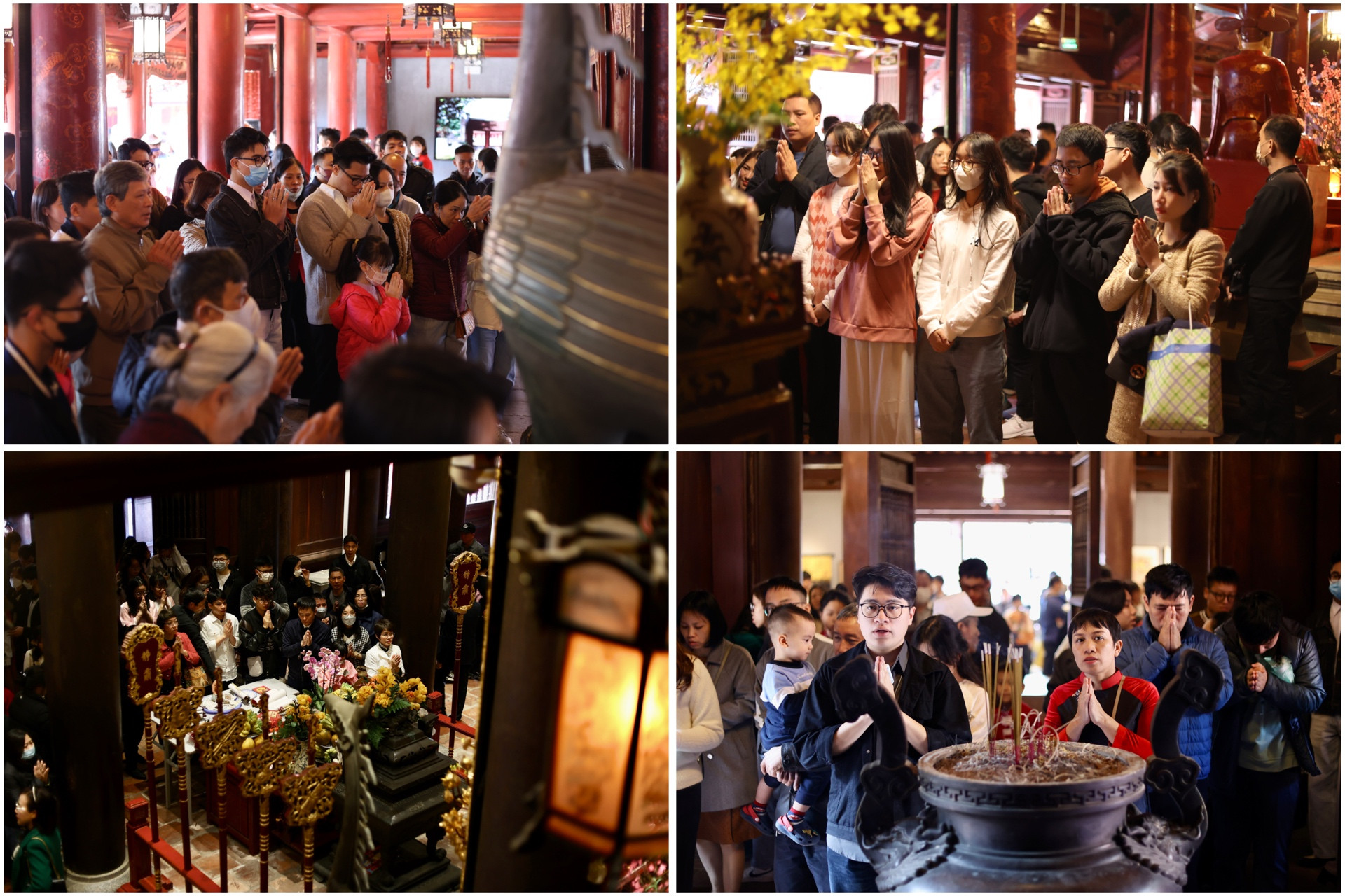 Sau khi xin chữ, người dân tới khu vực bên trong để thành tâm cầu nguyện, mong cho một năm mới hạnh phúc, bình an.