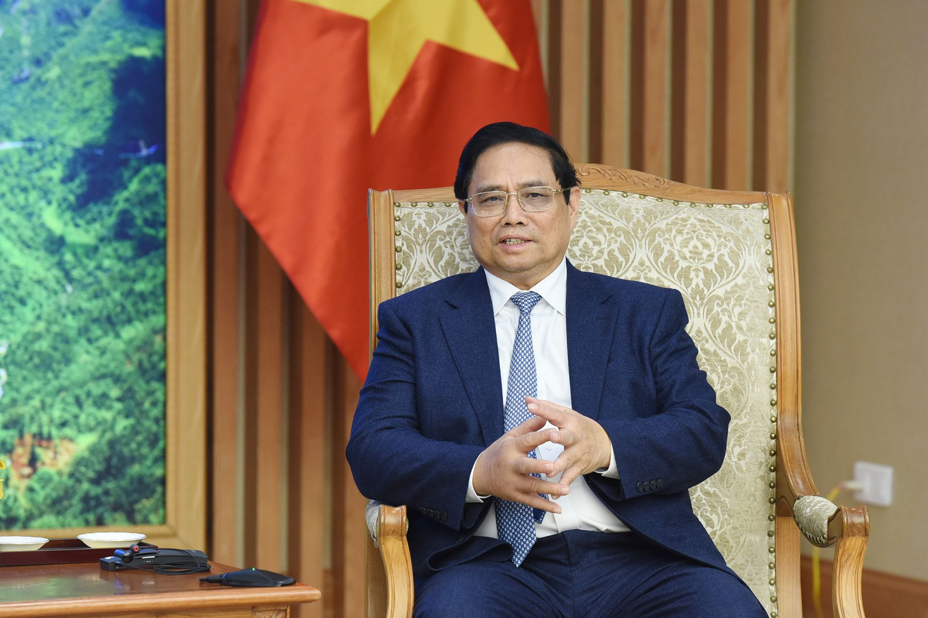 Thủ tướng Phạm Minh Chính phát biểu tại buổi tiếp ông Roland Busch, Chủ tịch kiêm Tổng giám đốc Tập đoàn Siemens AG.