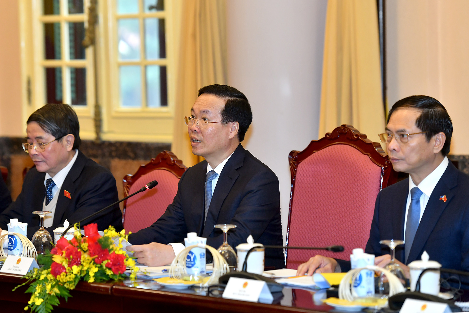 Chủ tịch nước Võ Văn Thưởng phát biểu tại buổi hội đàm với Tổng thống Philippines Ferdinand Romualdez Marcos Jr.