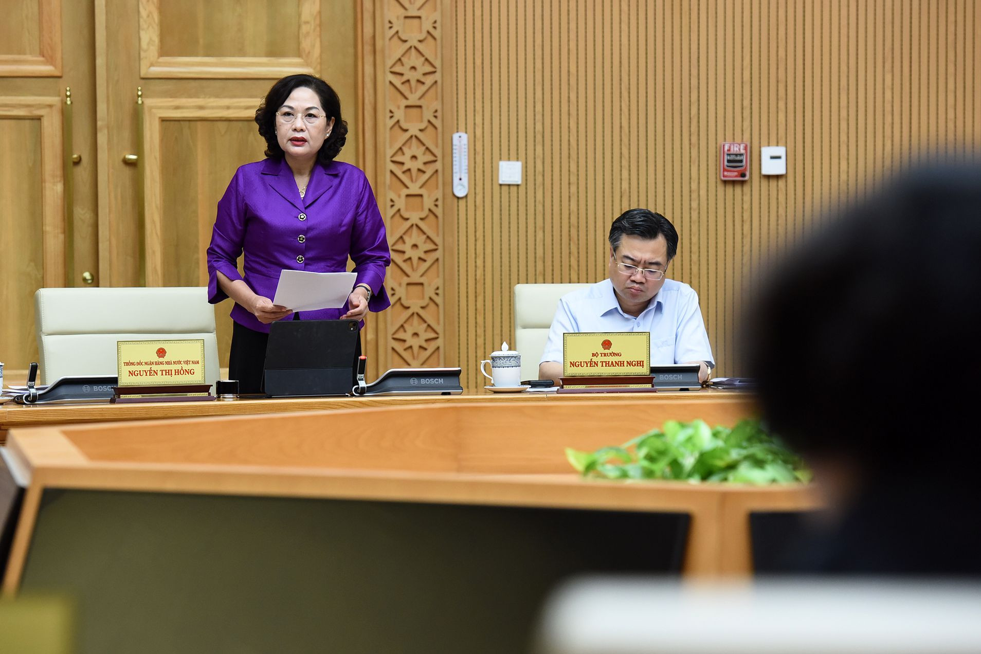 Thống đốc Ngân hàng Nhà nước Việt Nam Nguyễn Thị Hồng phát biểu tại phiên họp.