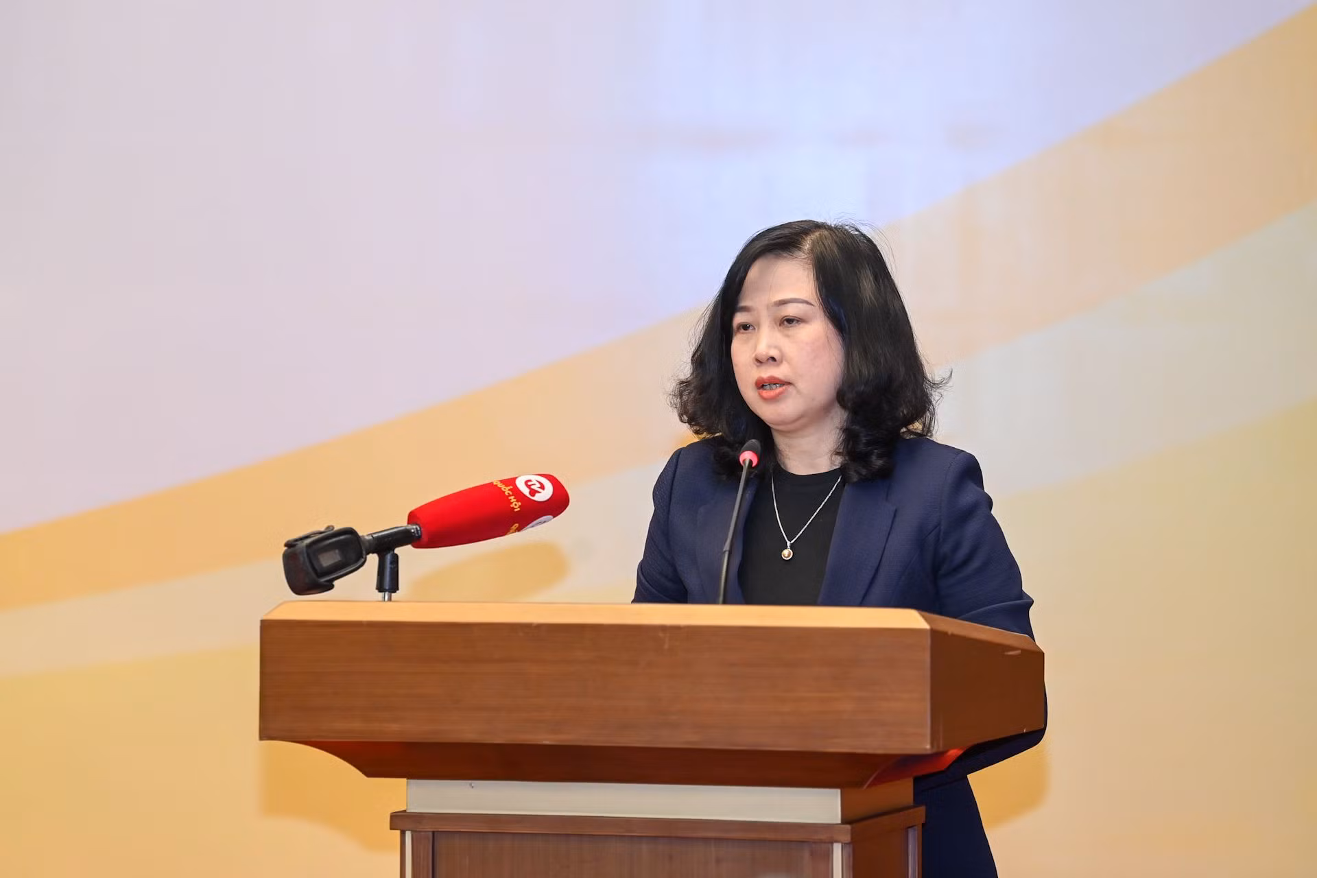 Bộ trưởng Y tế Đào Hồng Lan trình bày báo cáo tại hội nghị.
