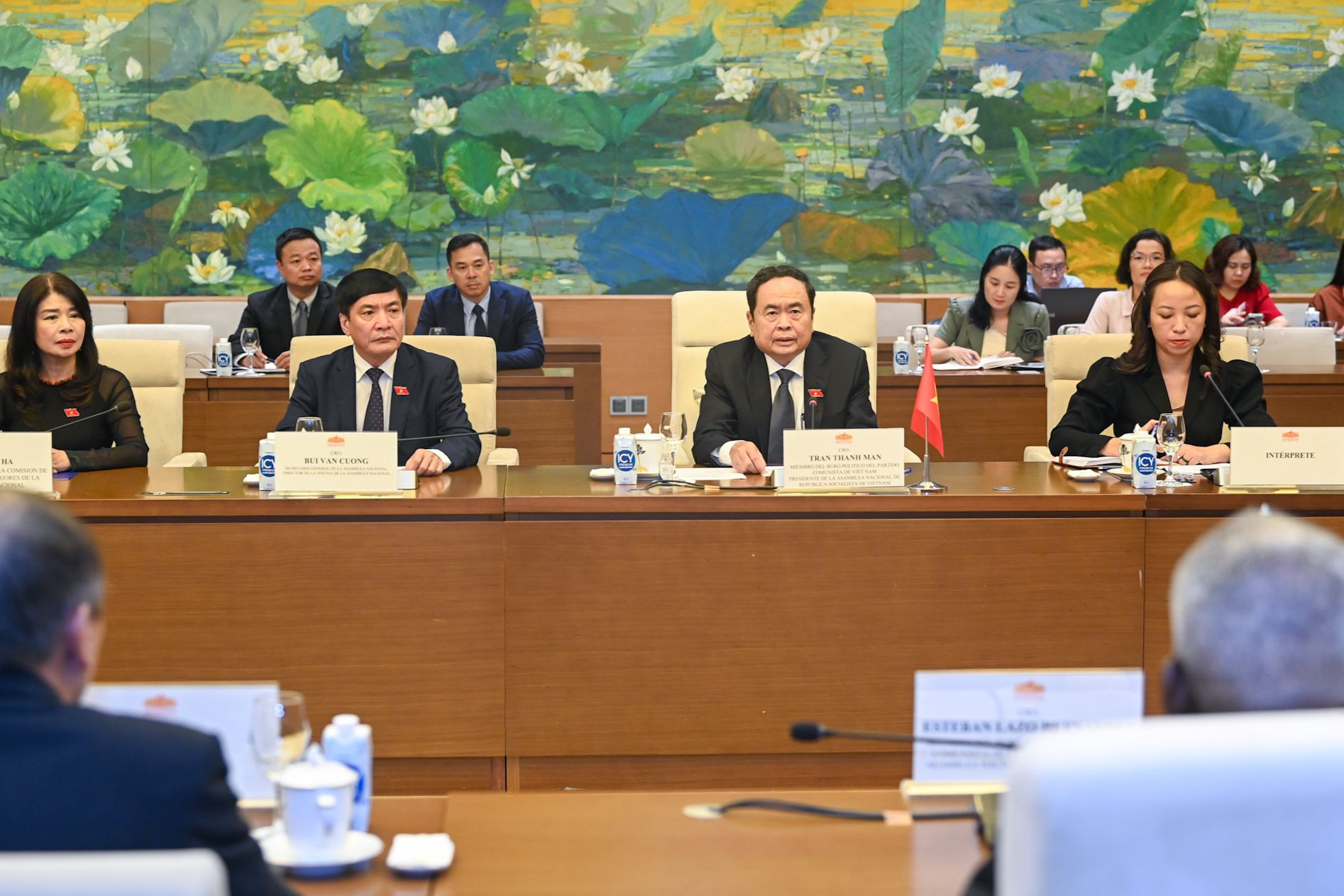 Chủ tịch Quốc hội Trần Thanh Mẫn và các đại biểu Việt Nam tại buổi tiếp.